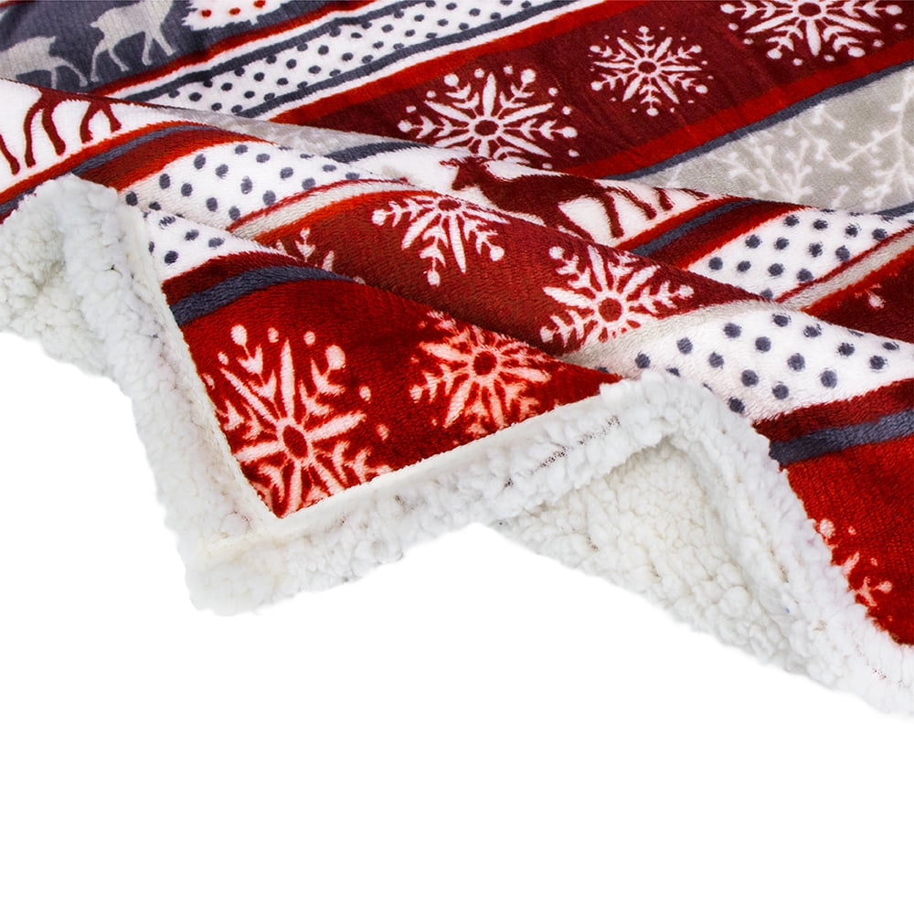Reversible Sherpa Premium Plush Sherpa Throw Christmas Blanket | Soft, Warm, Cozy, Reversible Microfiber Winter Cabin Throw | Plaid Hol... - Lightweight Plush Warm Blanket for All Seasons Detail