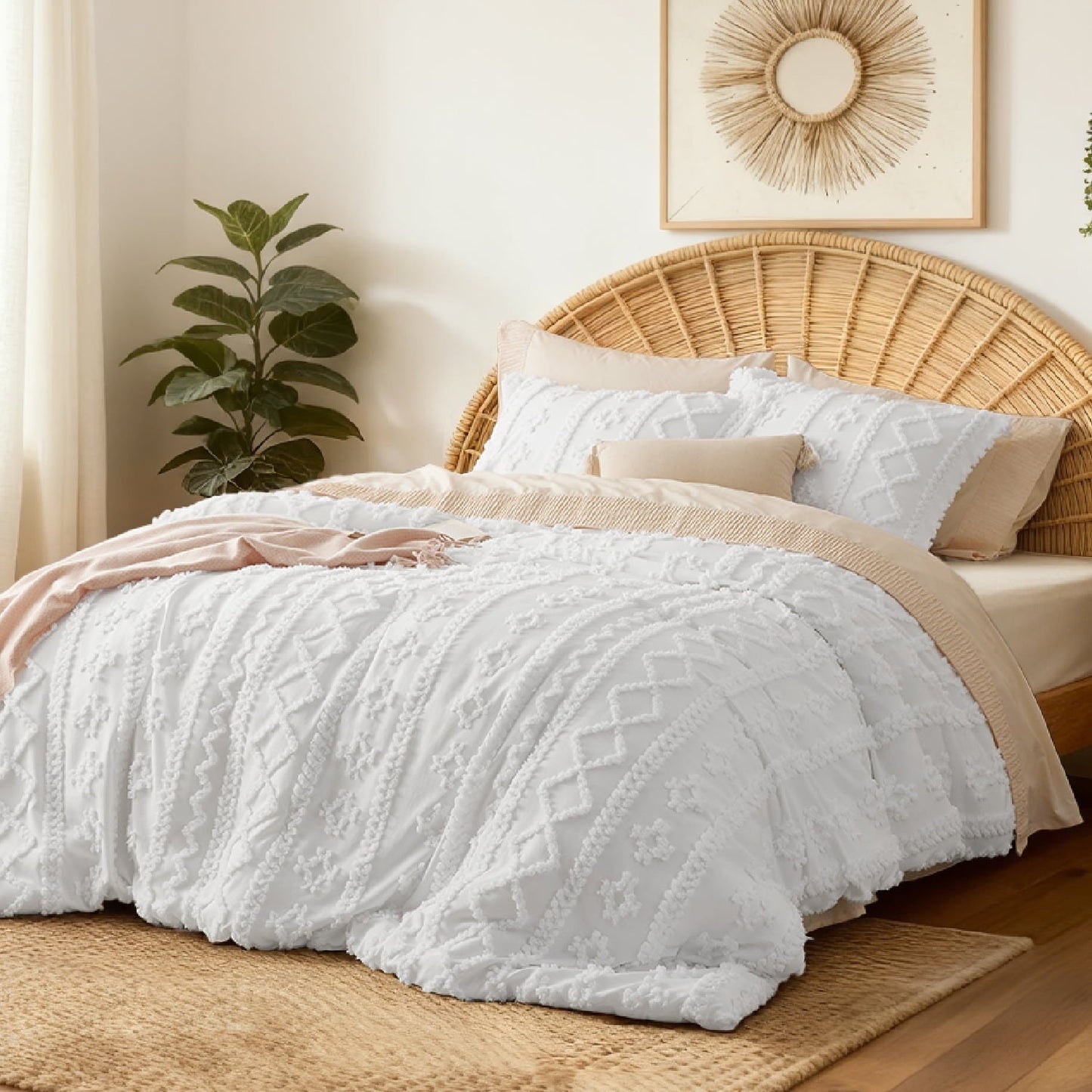 Heavyweight Warmth Tufted Boho Comforter Set, 2 Pieces Farmhouse Shabby Chic Embroidery Bed Set, Soft Jacquard Comforter for All Seasons... - All-Season Down Alternative Comforter Insert Detail