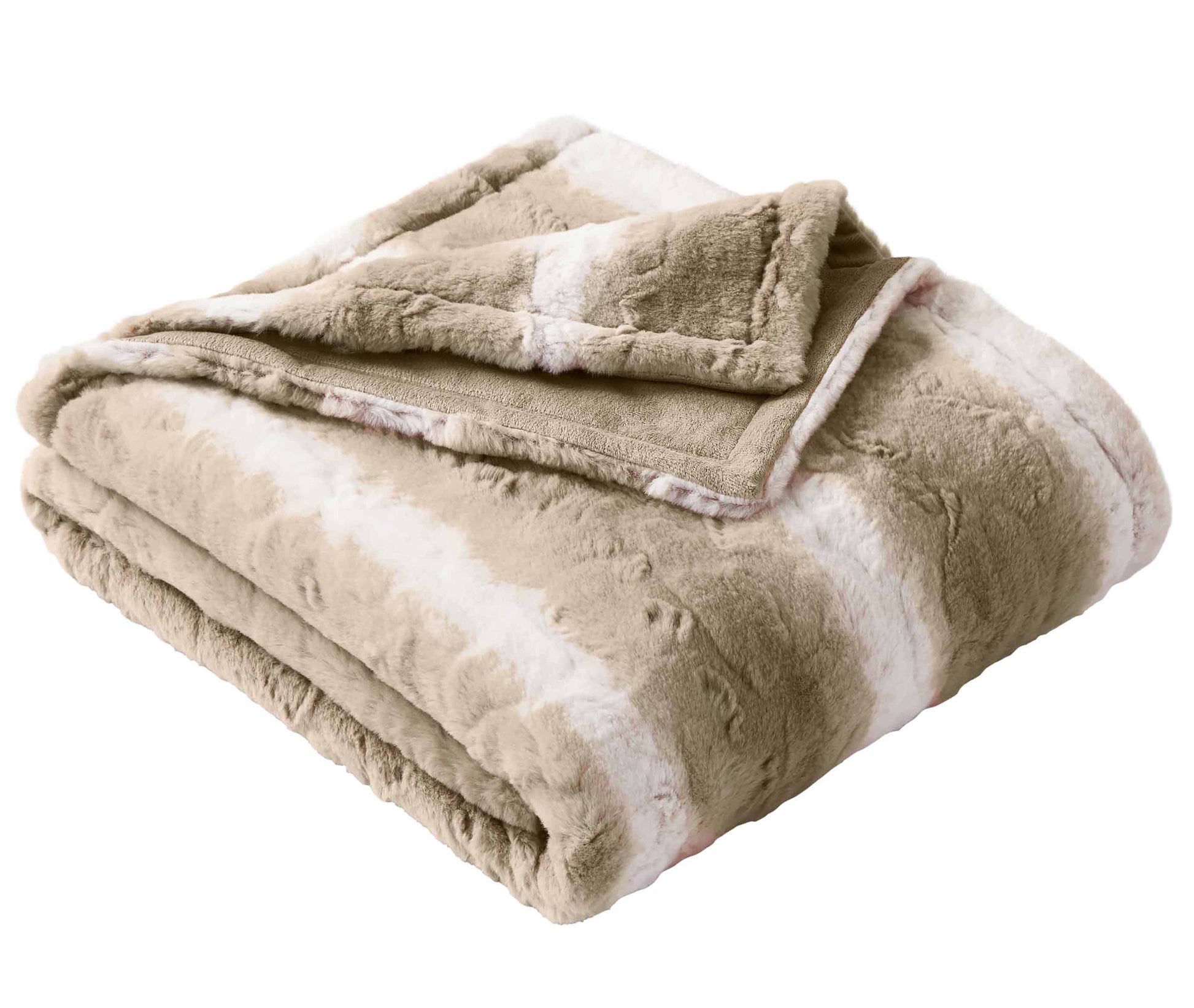 Decorative Knitted Almond Biscuit Ombre Faux Fur Throw, 50"x72" - Cozy Fleece Throw Blanket for Couch & Bed Detail