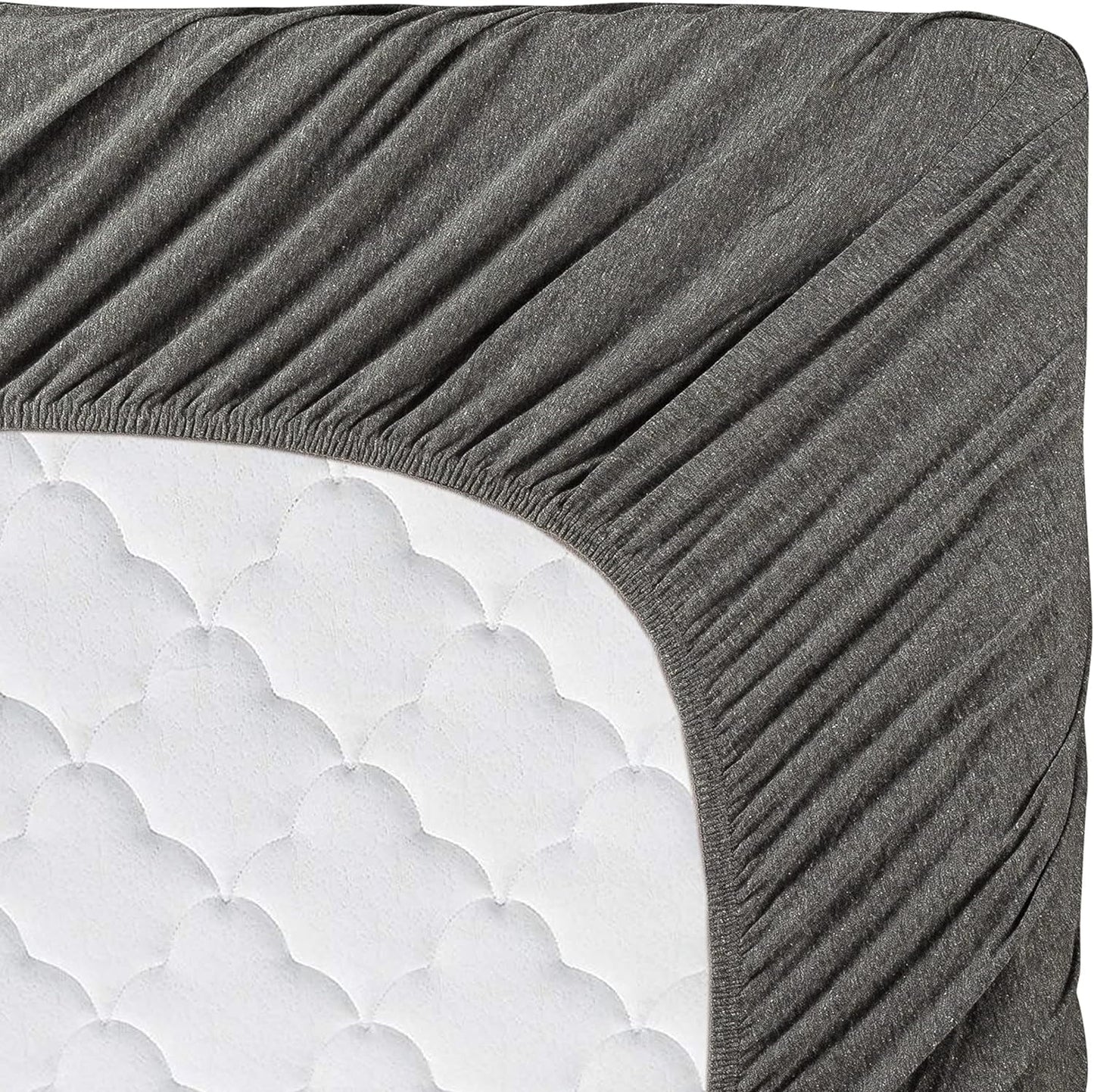 Premium Egyptian Cotton Jersey Sheet Set - 4 Pieces Queen Cotton Sheets Set - Stretchable Ultrasoft Luxury Knit Bed Linen (Dark Gray, Queen) - Breathable Egyptian Cotton Flat & Fitted Sheets Detail