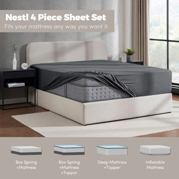 Cooling Sateen Queen Sheets Set, 1800 Series 4 Piece Sheets , Luxury Soft Microfiber Queen Size Bed Sheets Set, Gray - Luxury Bed Sheet Set with Deep Pockets Detail