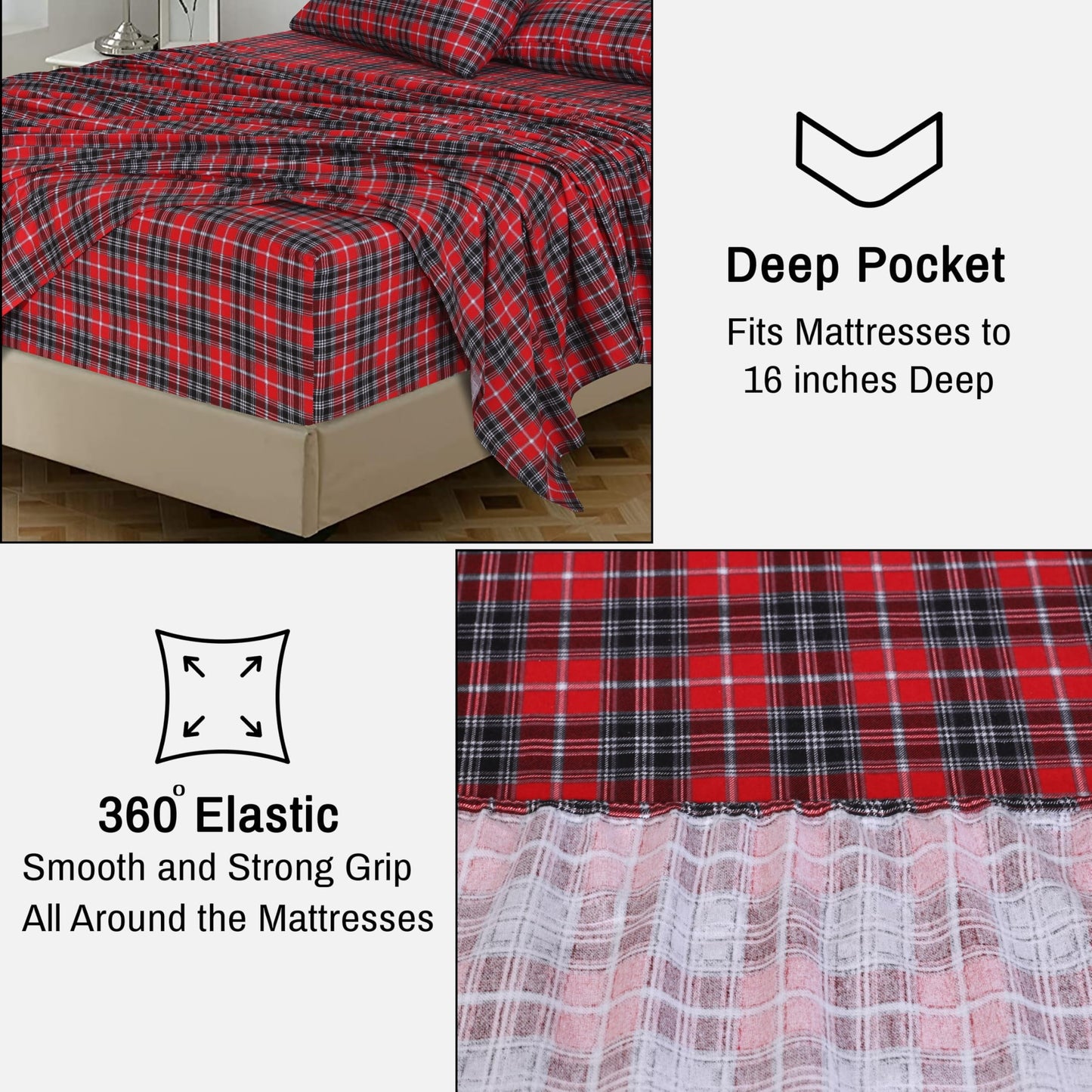 Ultra-Soft Flannel Sheets Queen Size - 100% Cotton Double Brushed Bed Sheets, Deep Pockets 16 Inches Queen Sheet Set, All Season... - Premium Ultra-Soft Pillowcase Pair for Sleeping Detail