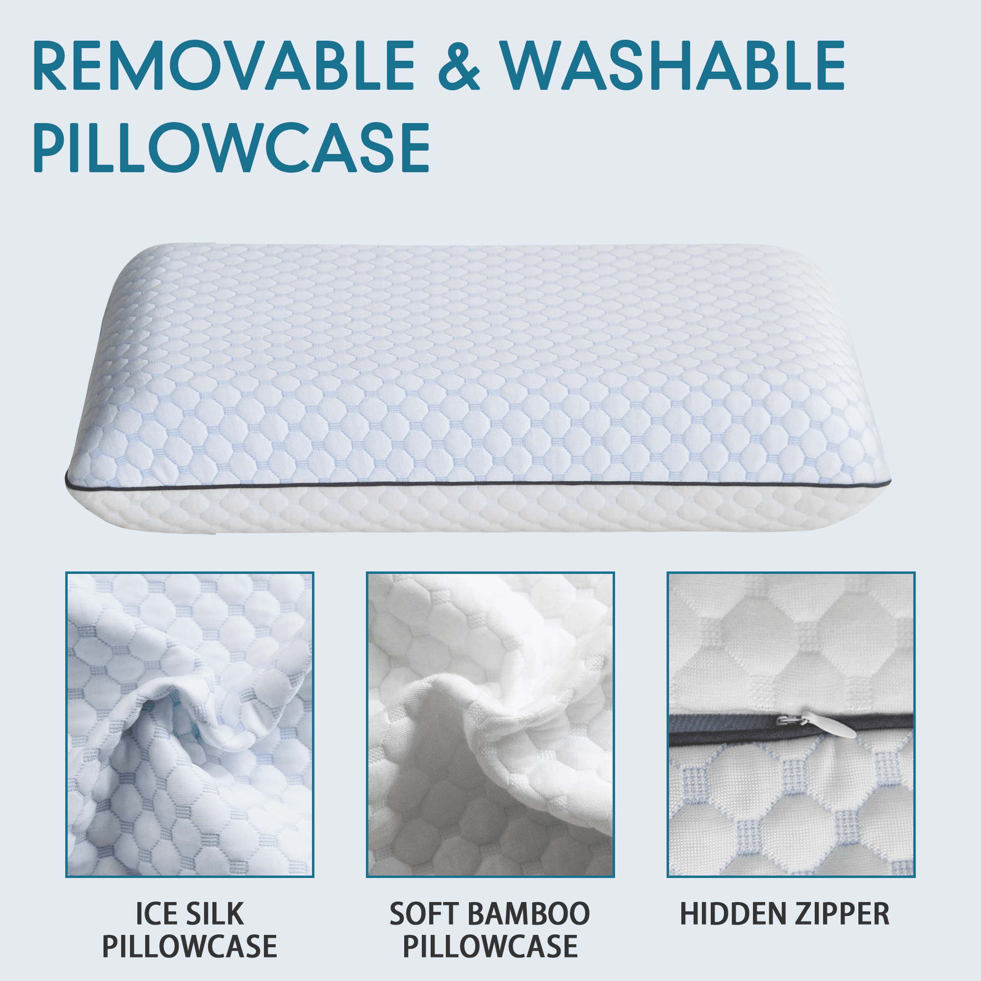 Fluffy Shredded Gel Memory Foam Pillow, Queen Size Bed Pillow, Washable Cover, Cooling, Breathable Neck Pillow for Sleeping - Hotel Quality Plush Sleeping Pillows Detail