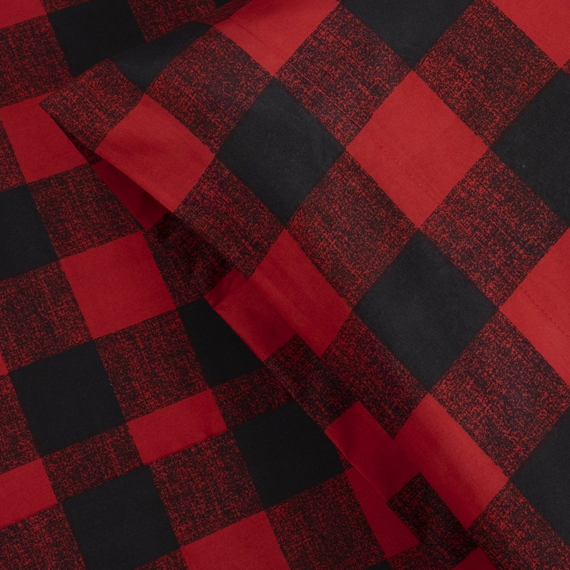 Breathable Luxury Buffalo Plaid Black and Red 4 Piece Bed Sheet Set - Twin - Luxury Bed Sheet Set with Deep Pockets Detail