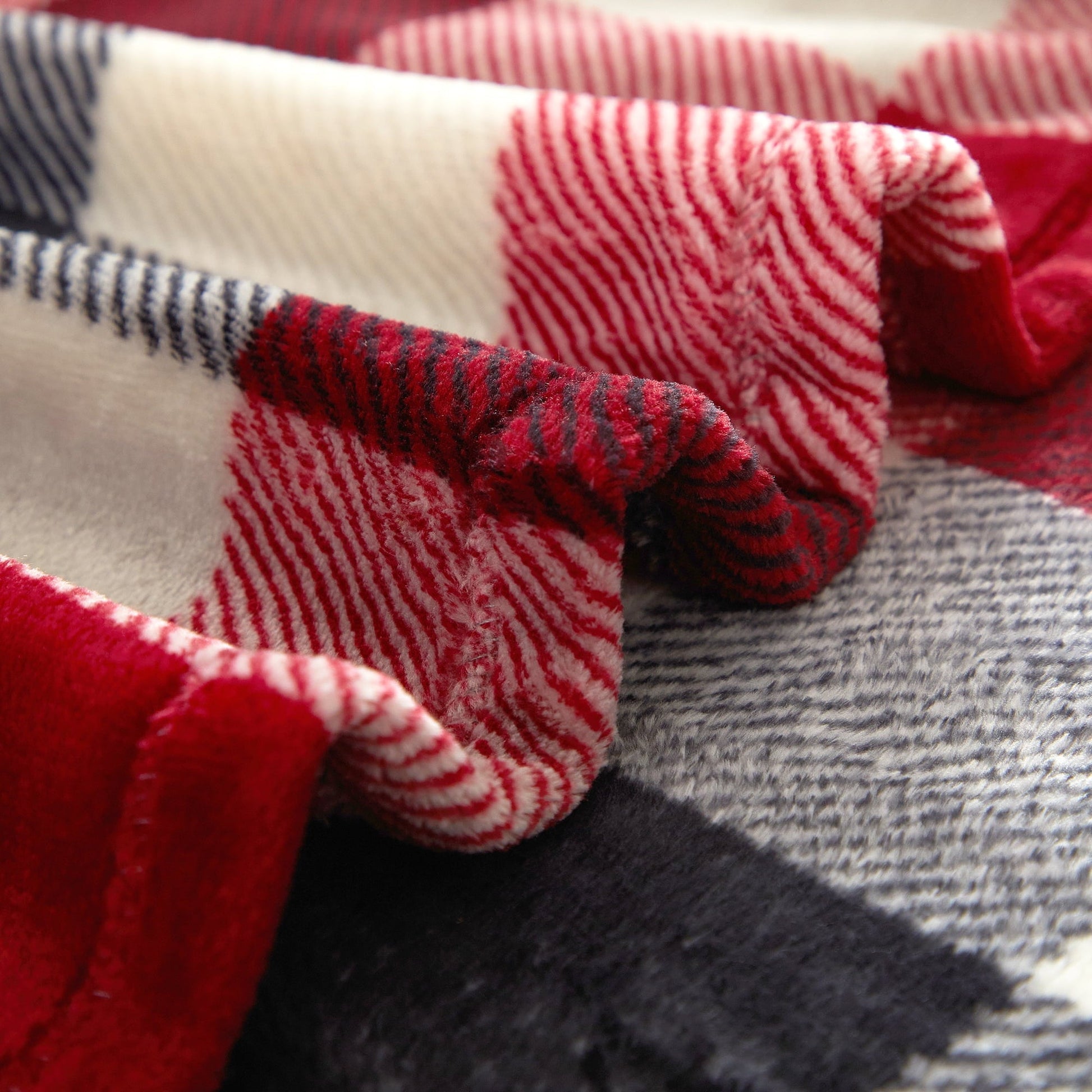 Decorative Knitted Cozy Plush Throw Blanket, Red Plaid 50" x 60" All Ages - Cozy Fleece Throw Blanket for Couch & Bed Detail