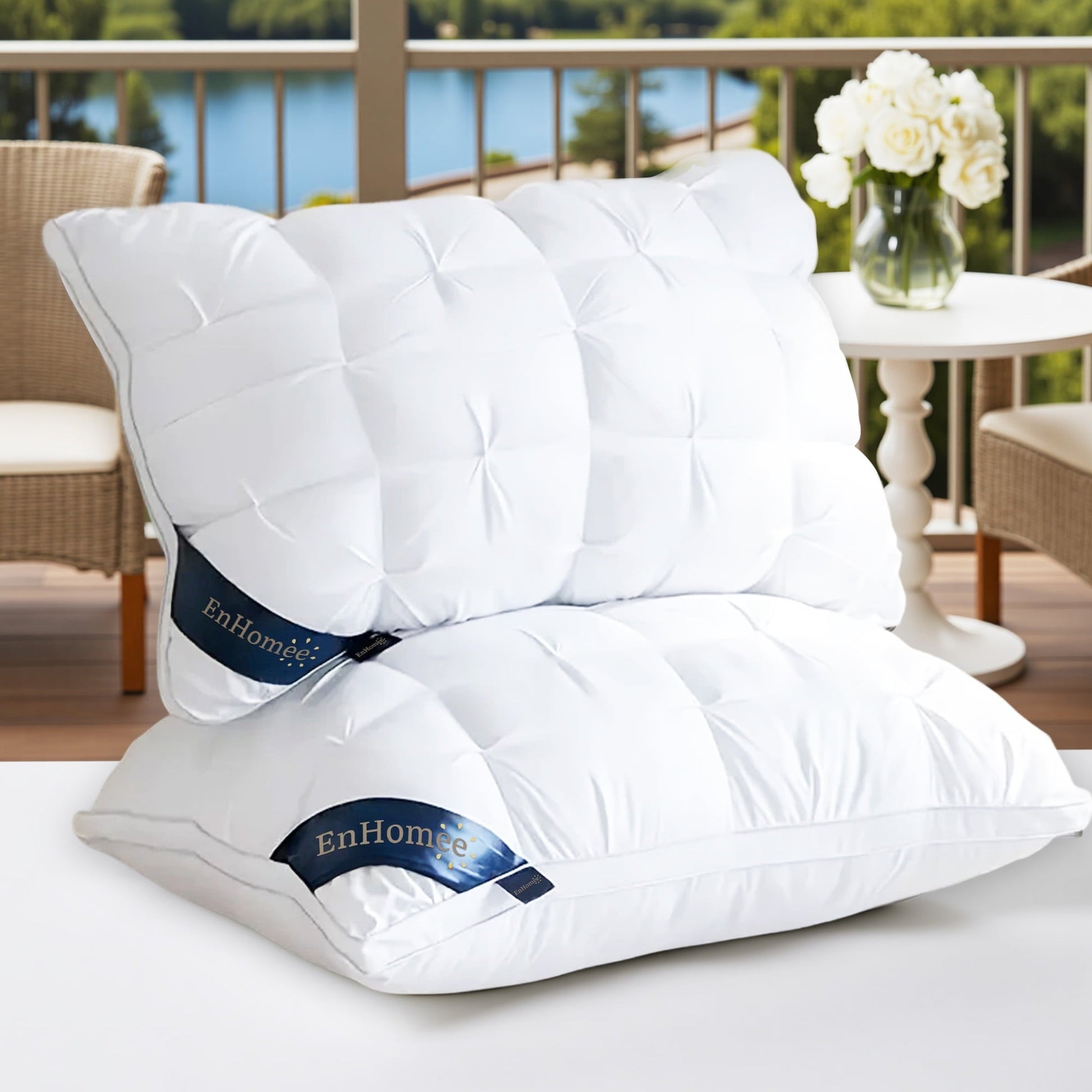 Orthopedic Support 2-Pack Luxurious Hotel-Quality ,Resistant to Flattening, All-Season,White - Decorative Throw Pillow Cushion for Sofa & Bed Detail