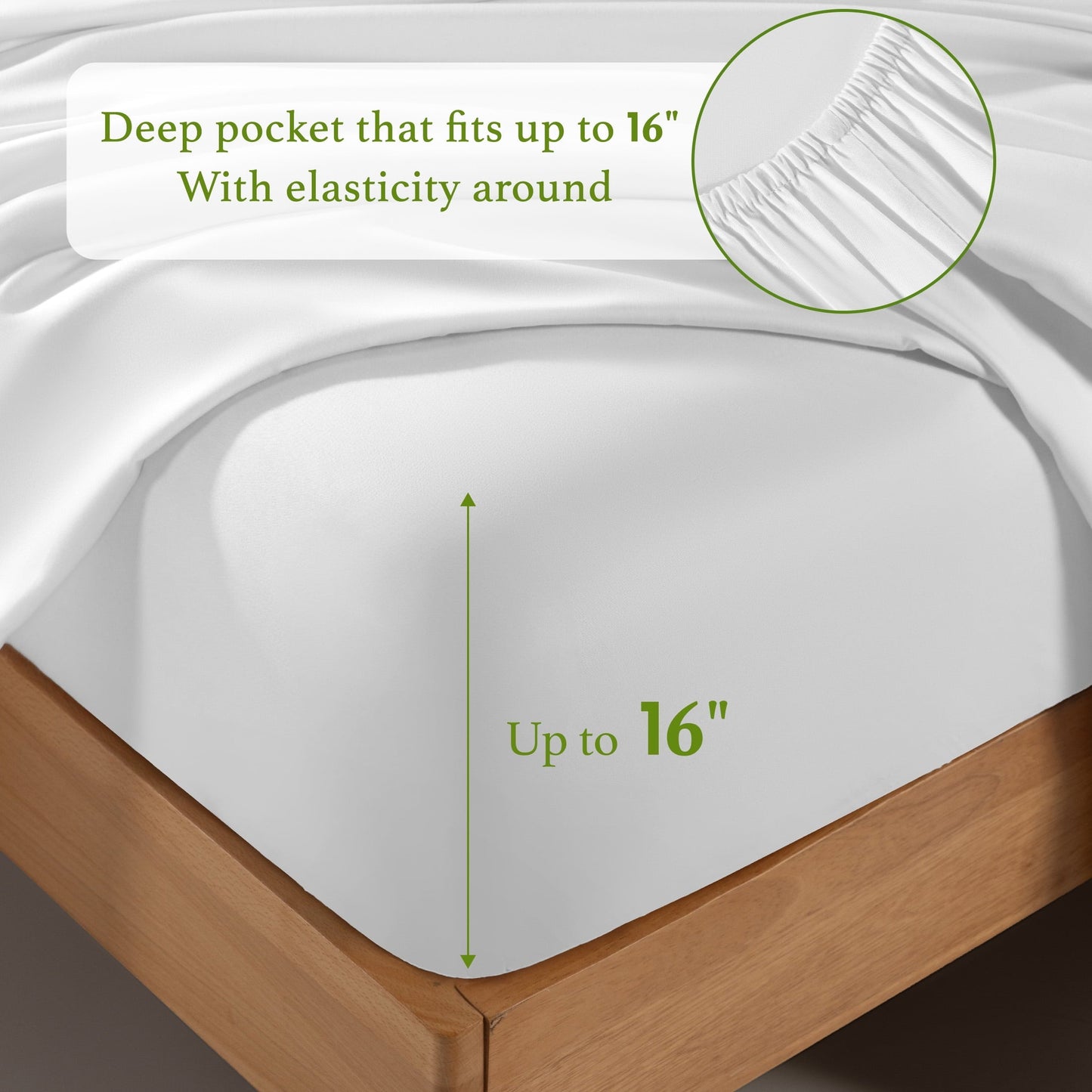 Wrinkle-Resistant Bamboo Sheets Set, 4-Piece Queen Sheet Set with 16" Deep Pockets, Soft and Breathable Bed Sheets, White - Premium Ultra-Soft Pillowcase Pair for Sleeping Detail