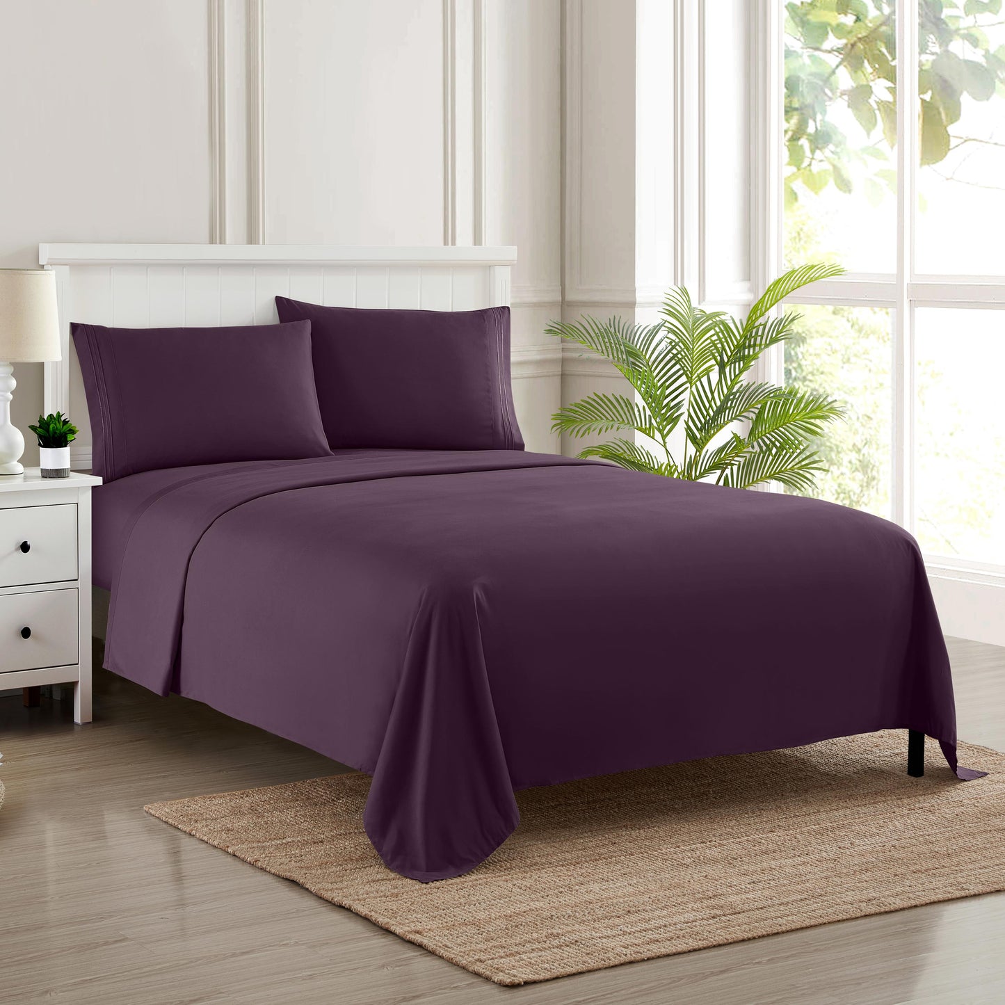 Ultra-Soft 1800 Series Bed Sheets - Extra Soft Microfiber Deep Pocket Sheet Set - Purple, Full - Luxury Bed Sheet Set with Deep Pockets Detail