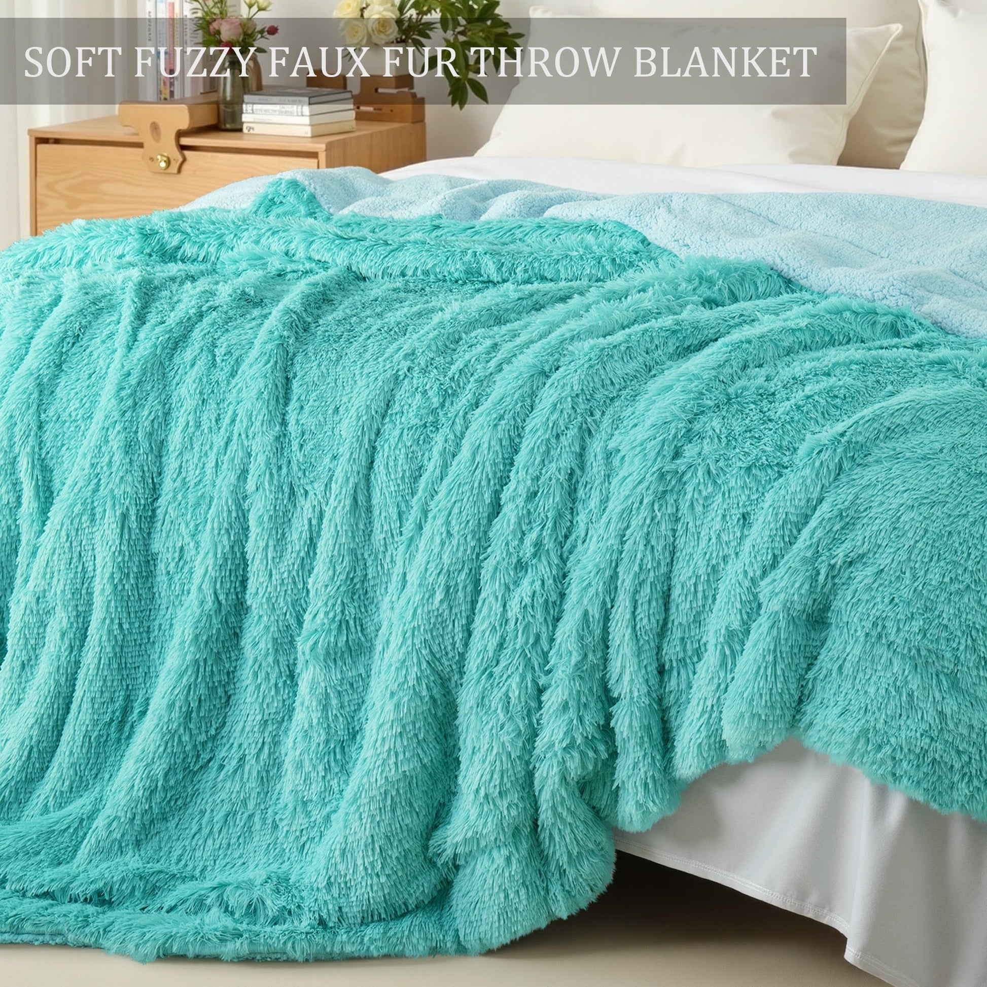 Cozy Fleece Fuzzy Faux Fur Throw Blanket, Reversible Shaggy Sherpa Fleece Blankets,Fluffy Plush Warm Throws for Couch, Bed, 50x60... - Lightweight Plush Warm Blanket for All Seasons Detail