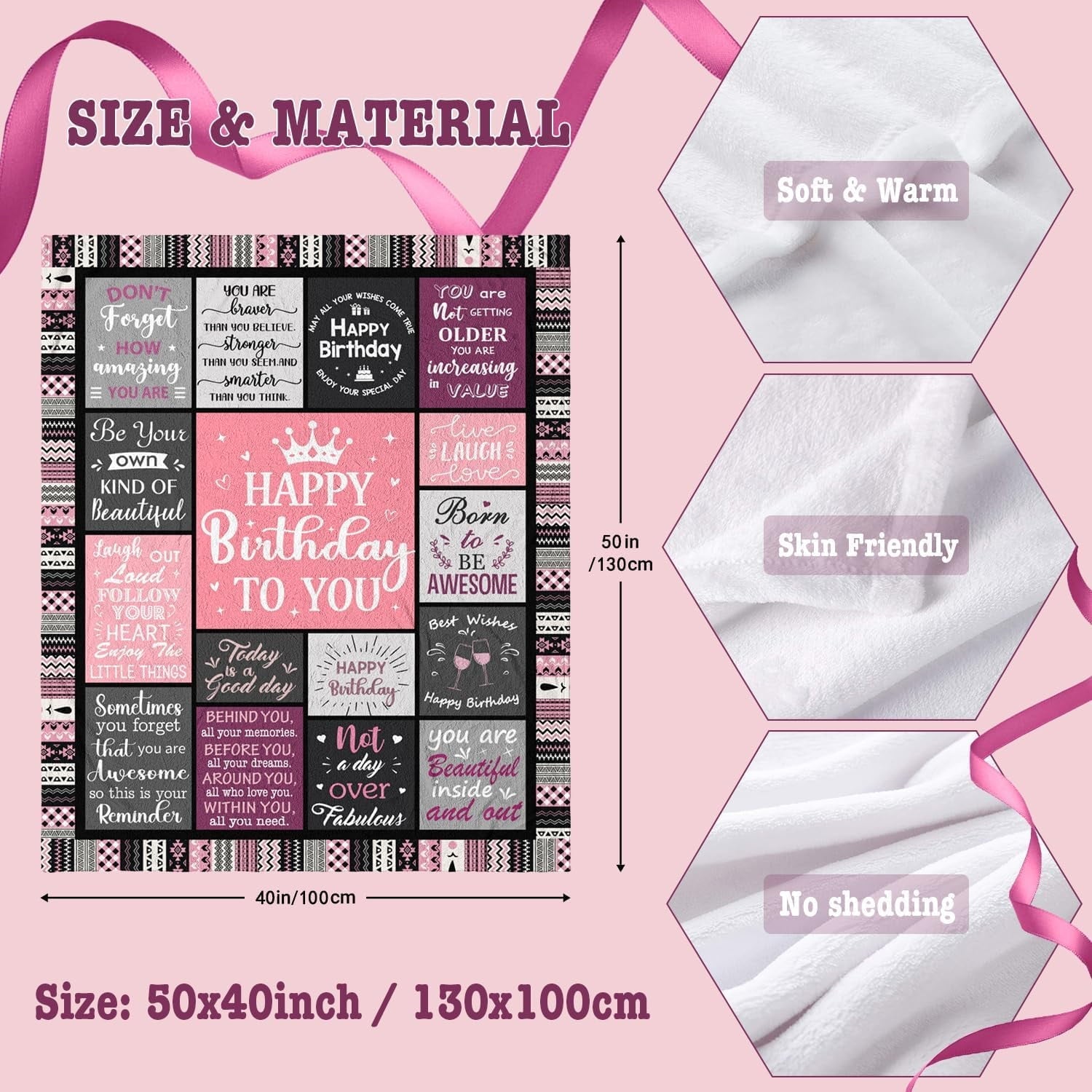 Lightweight Warm Birthday Gifts for Women Girls Throw Blanket, Happy Birthday Decorations for Women, Gifts for Women Birthday Unique, ... - Cozy Fleece Throw Blanket for Couch & Bed Detail