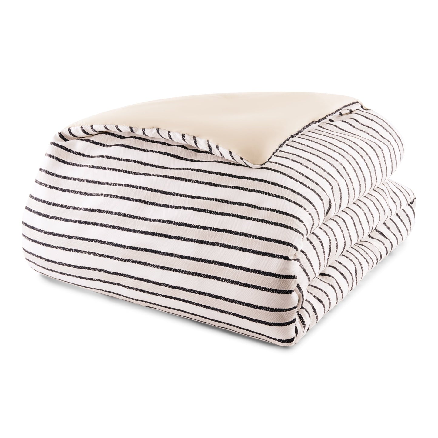 Hypoallergenic Cloud Soft Touch Bed in a Bag 11-Piece Reversible Tan & Black Striped Comforter Set with Sheets, Queen - Luxurious Quilted Duvet Cover Set Detail