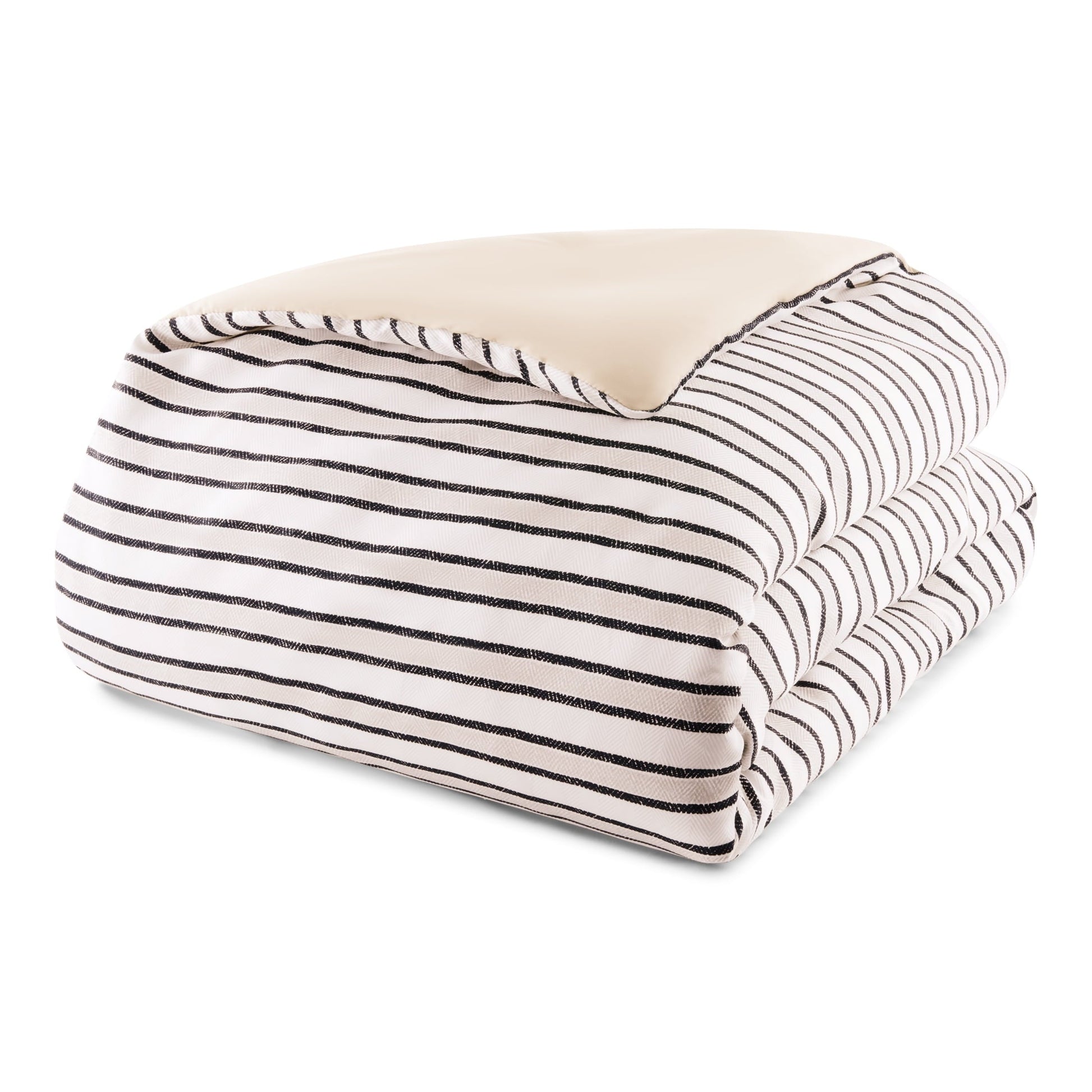 Hypoallergenic Cloud Soft Touch Bed in a Bag 11-Piece Reversible Tan & Black Striped Comforter Set with Sheets, Queen - Luxurious Quilted Duvet Cover Set Detail