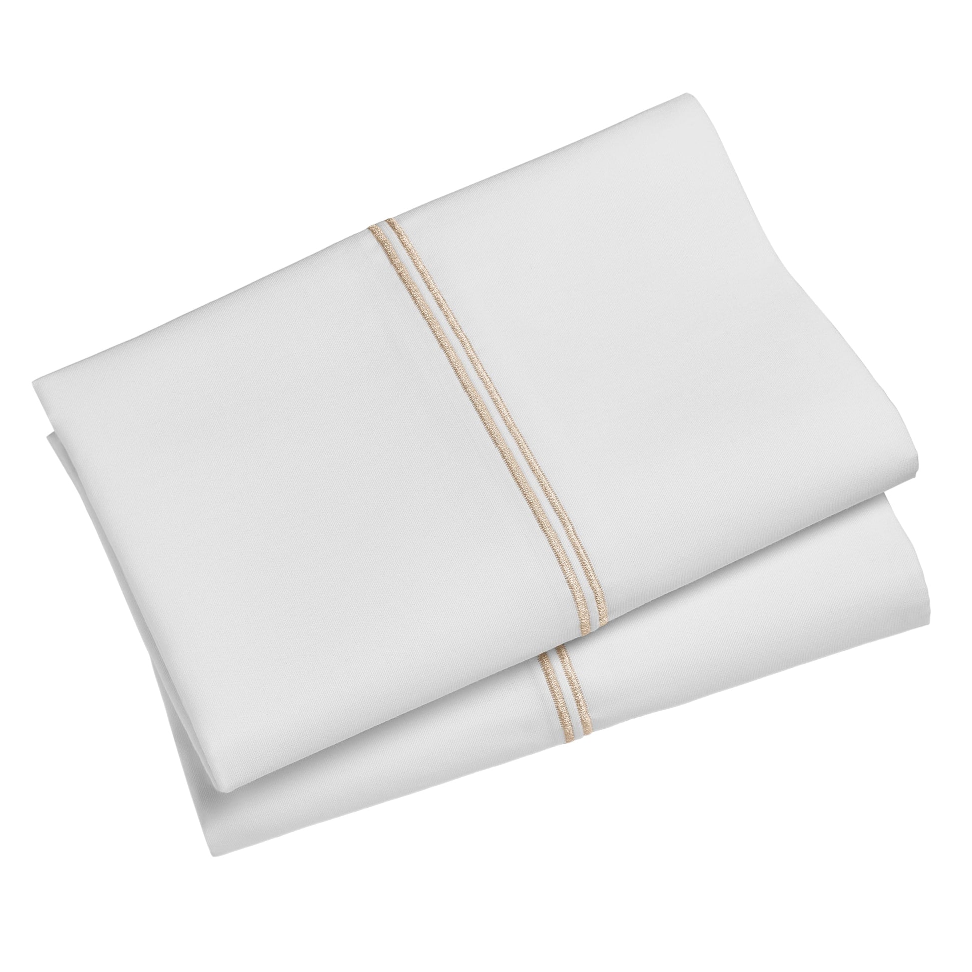 Wrinkle-Resistant 4-Piece 300 Thread Count White Pima Cotton Bed Sheet Set with Tan Hem, Full , Adult/Teen - Luxury Bed Sheet Set with Deep Pockets Detail