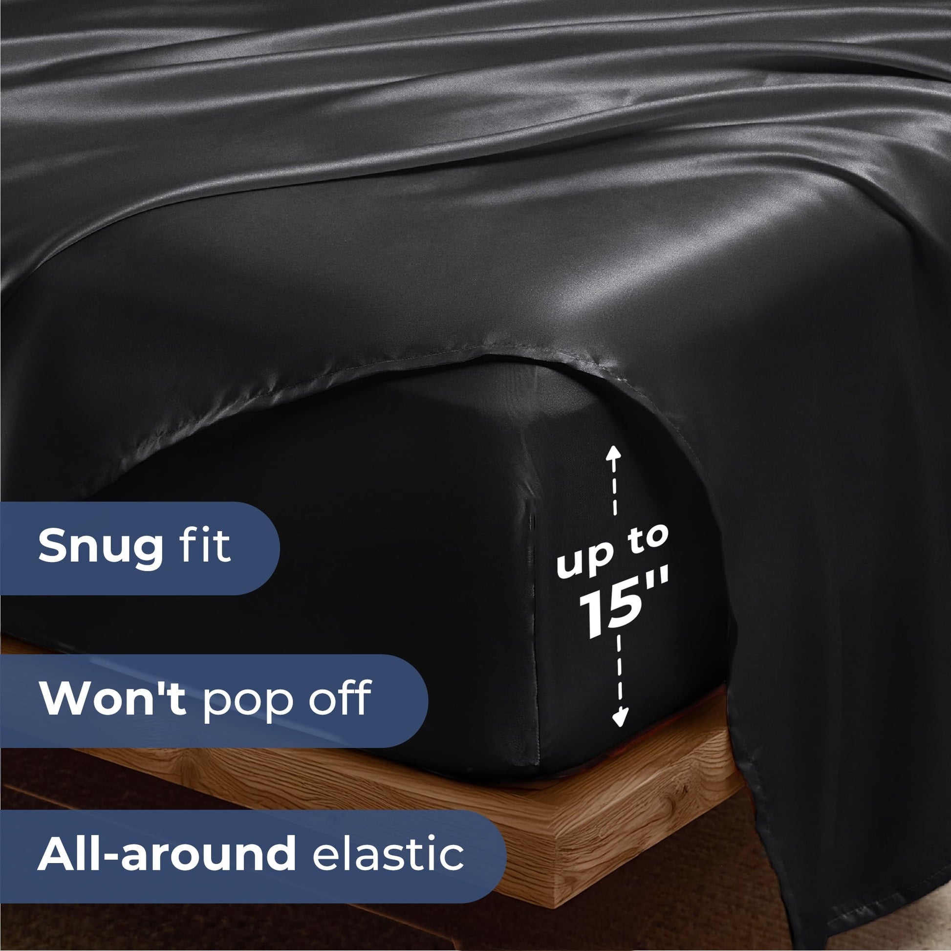 Breathable Luxury Set, Queen, Silky Bed s, 4 Pieces,Black - Luxury Bed Sheet Set with Deep Pockets Detail