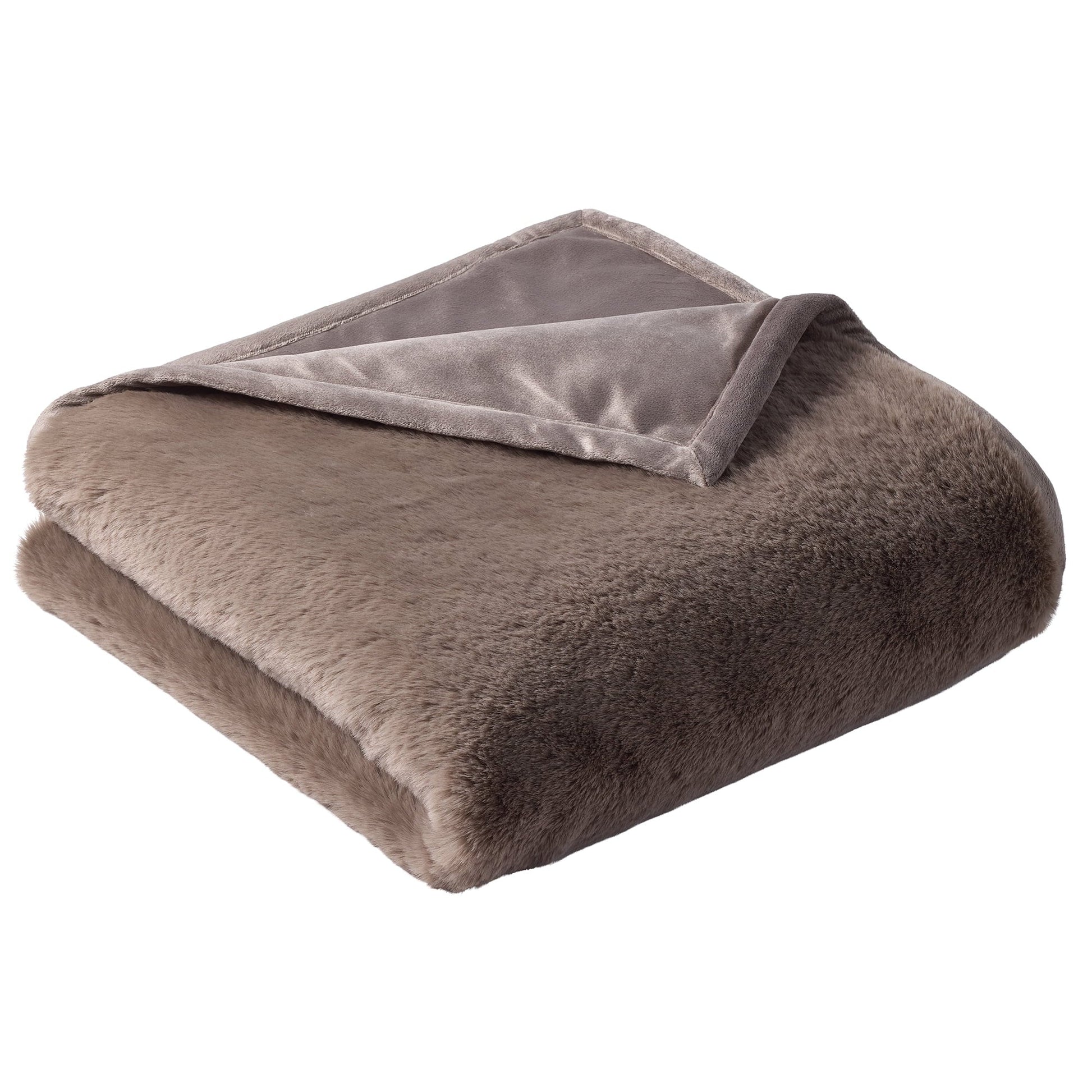 Lightweight Warm Grey Faux Fur Ultra Soft Luxury Oversized Throw Blanket 50" x 72", Grey Bisque - Luxury Knitted Decorative Throw Blanket with Fringes Detail