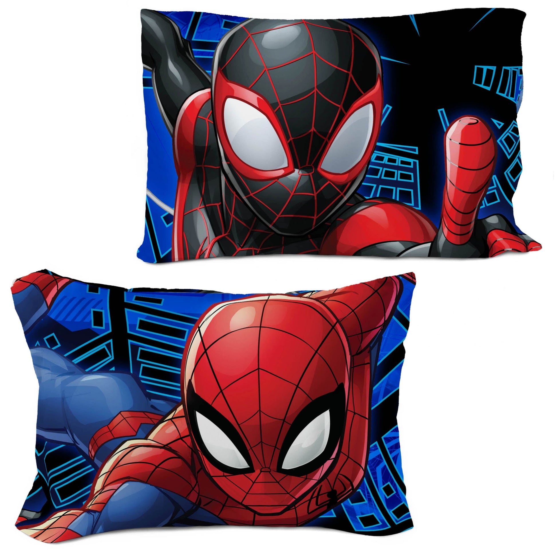 Luxurious Quilted Spiderman Techno City Kids 2 Piece Blue Reversible Comforter and Pillowcase Set, Twin/Full - Hypoallergenic Ultra-Fluffy Quilt for Winter Detail