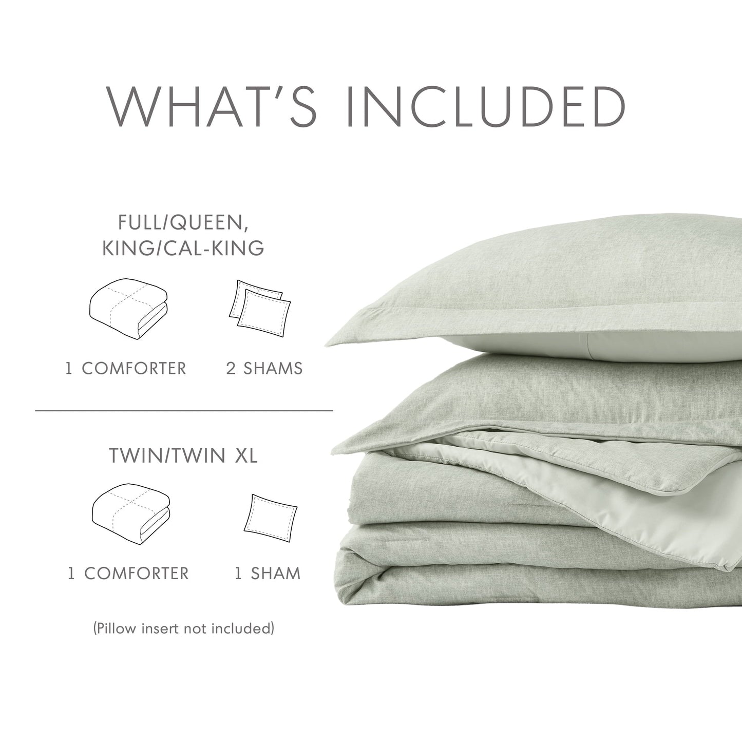 Hypoallergenic Cloud Full/Queen Comforter Sets, Reversible 3 Piece Extra Soft Bedding Set, Chambray Print Sage Green Comforter Bed Set wit... - Hypoallergenic Ultra-Fluffy Quilt for Winter Detail