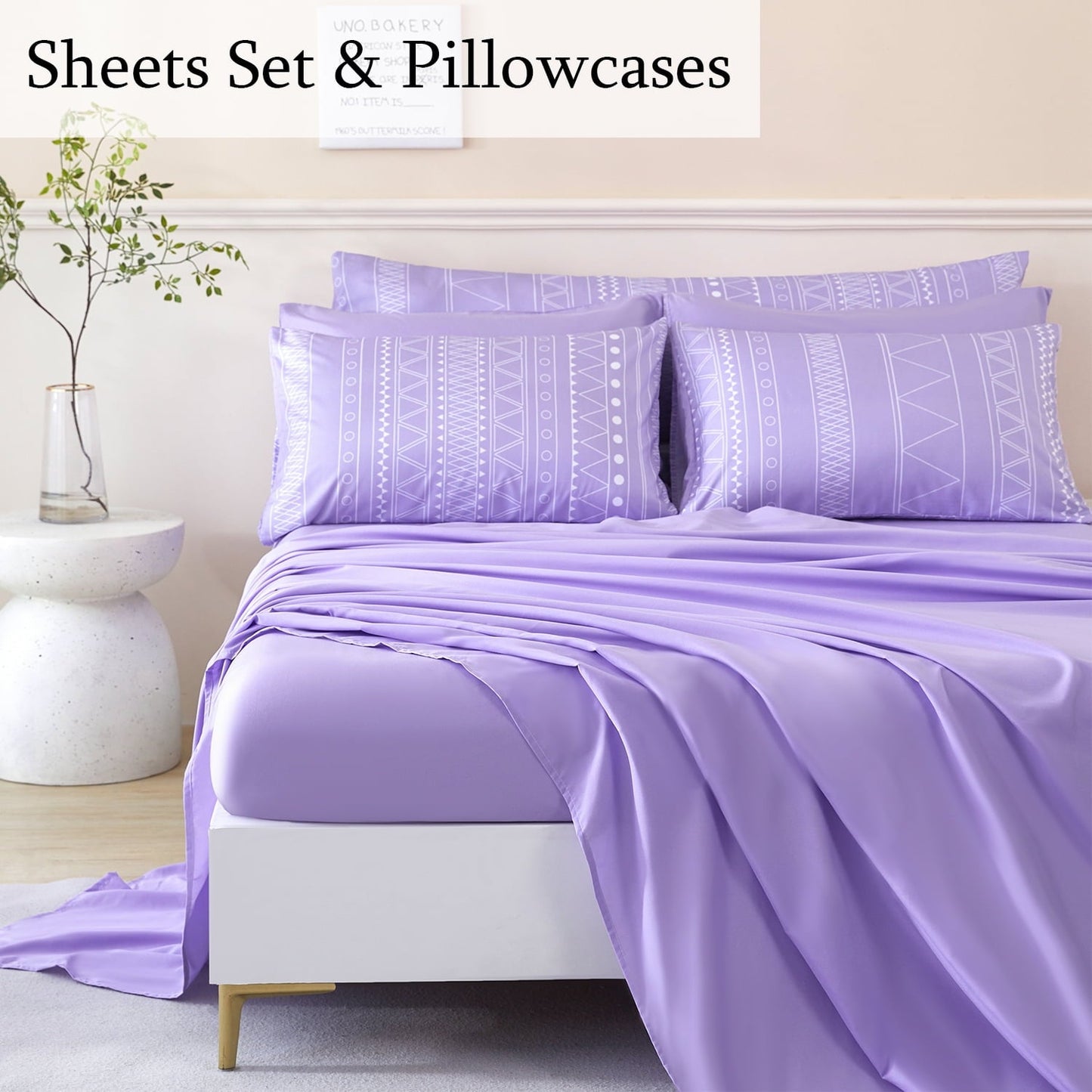 Luxurious Quilted 8-Pieces Boho Bedding Set Full Lavender Striped Bed in a Bag for Girls Women Soft Fluffy Purple Comforter Set with Sh... - Luxurious Quilted Duvet Cover Set Detail