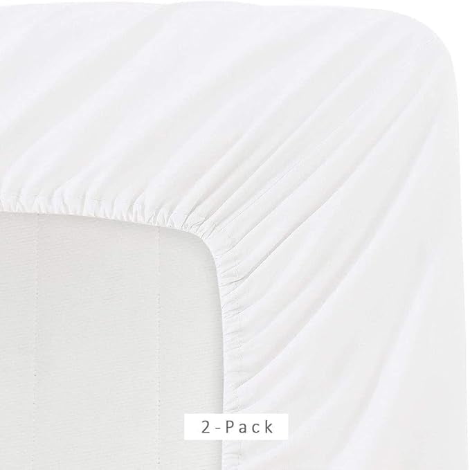 Premium Egyptian Cotton Jersey Knit Microfiber 2 Twin XL Fitted Bottom Bed Sheets (2-Pack) 1800 Ultra Soft - Hypoallergenic - 15" Deep Pocket... - Cooling Hotel Quality Bedding Sheets and Pillowcases Detail