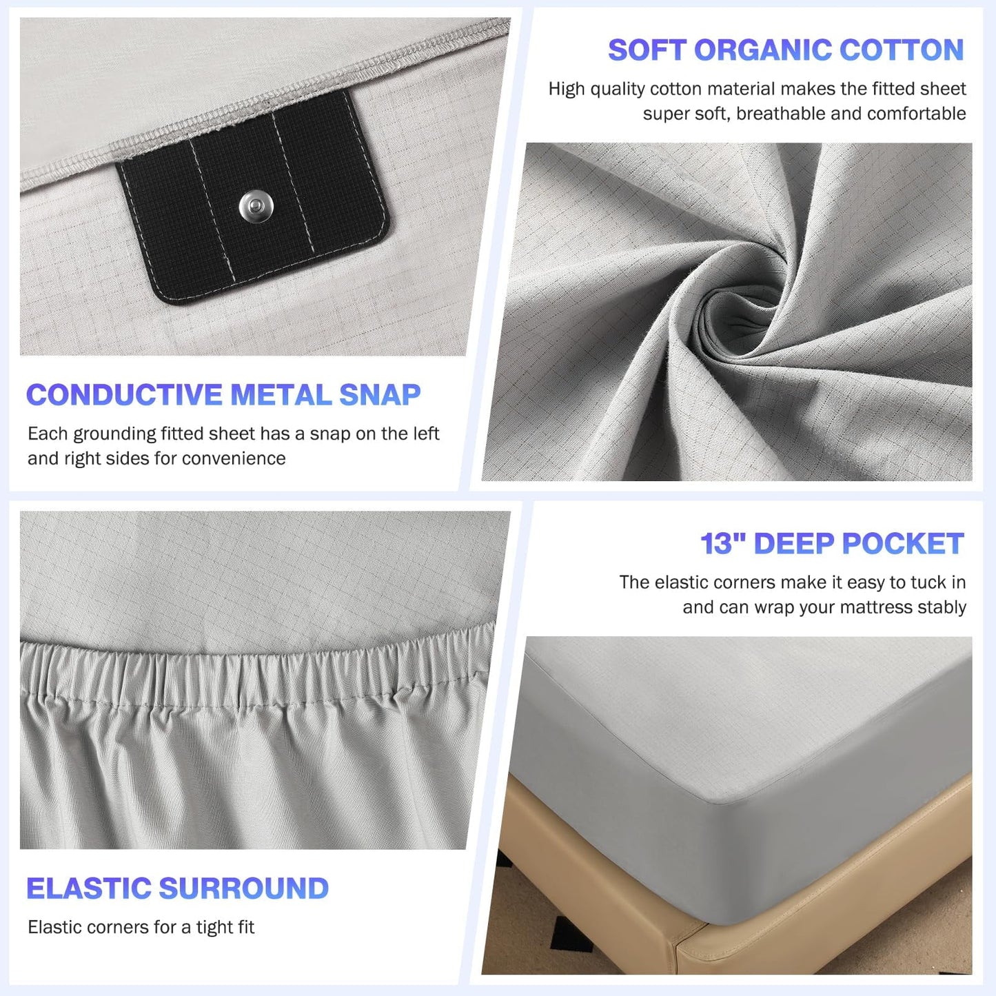 Premium Egyptian Cotton Grounding Sheets King Size,Earth Grounded Fitted Bed Sheet 10% Pure Silver Fiber + 90% Organic Cotton, Bed Grounding ... - Breathable Egyptian Cotton Flat & Fitted Sheets Detail