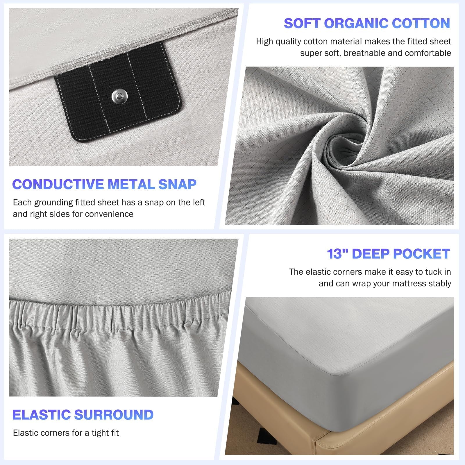 Premium Egyptian Cotton Grounding Sheets King Size,Earth Grounded Fitted Bed Sheet 10% Pure Silver Fiber + 90% Organic Cotton, Bed Grounding ... - Breathable Egyptian Cotton Flat & Fitted Sheets Detail