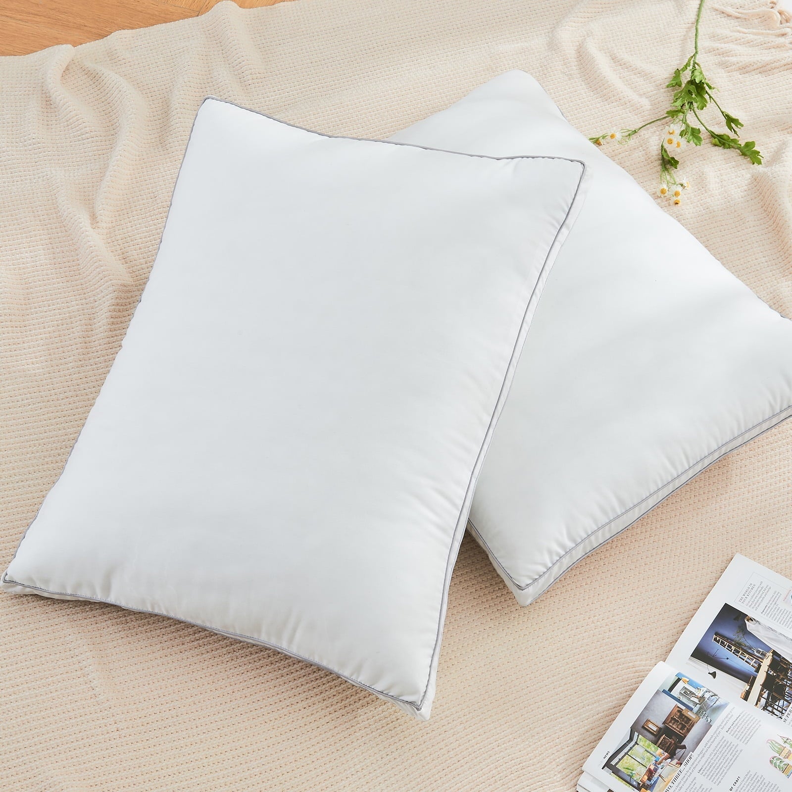 Decorative Plump 2 Pack Pillows for Bed, Standard Size Pillows Insert for Side and Back Sleepers, Soft Down Alternative Microfiber Fil... - Decorative Throw Pillow Cushion for Sofa & Bed Detail