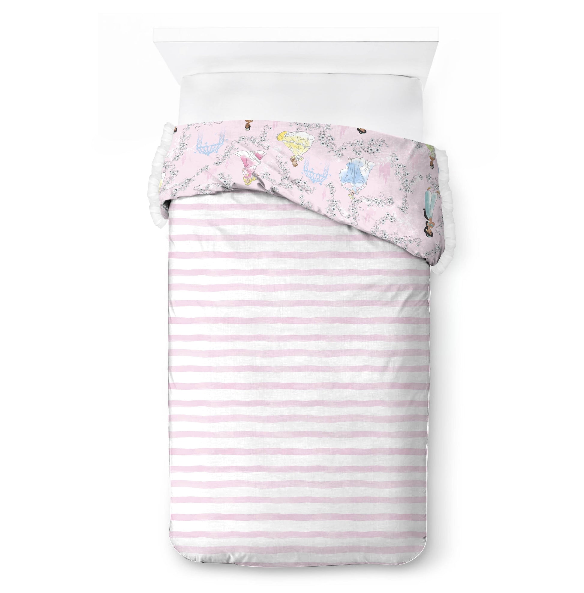 Heavyweight Warmth Princess Floral Gardens 2-Piece Twin/Full Reversible Comforter Set, Polyester Microfiber, Pink & White - Hypoallergenic Ultra-Fluffy Quilt for Winter Detail