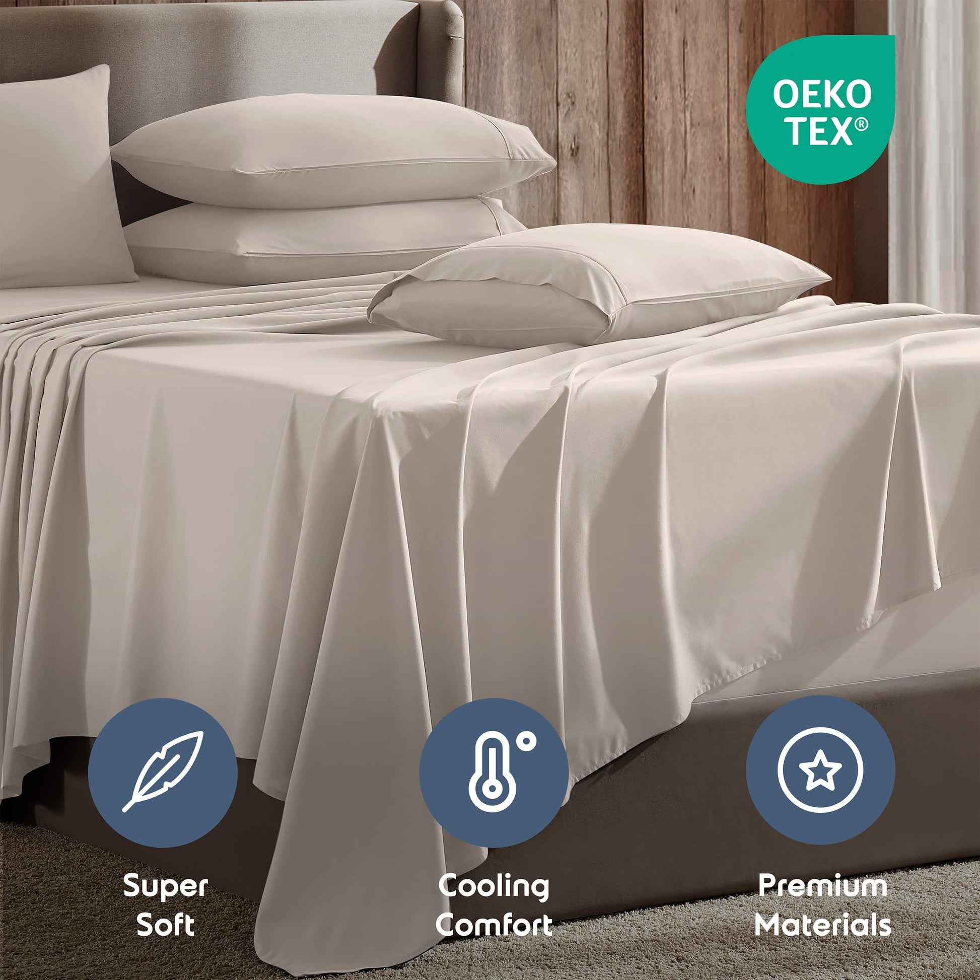 Cooling Sateen Extra Deep Pocket Queen Sheets set, Fits 18"-24" Mattress, 6 Piece Soft Microfiber Bed Sheet Sets, Linen - Luxury Bed Sheet Set with Deep Pockets Detail