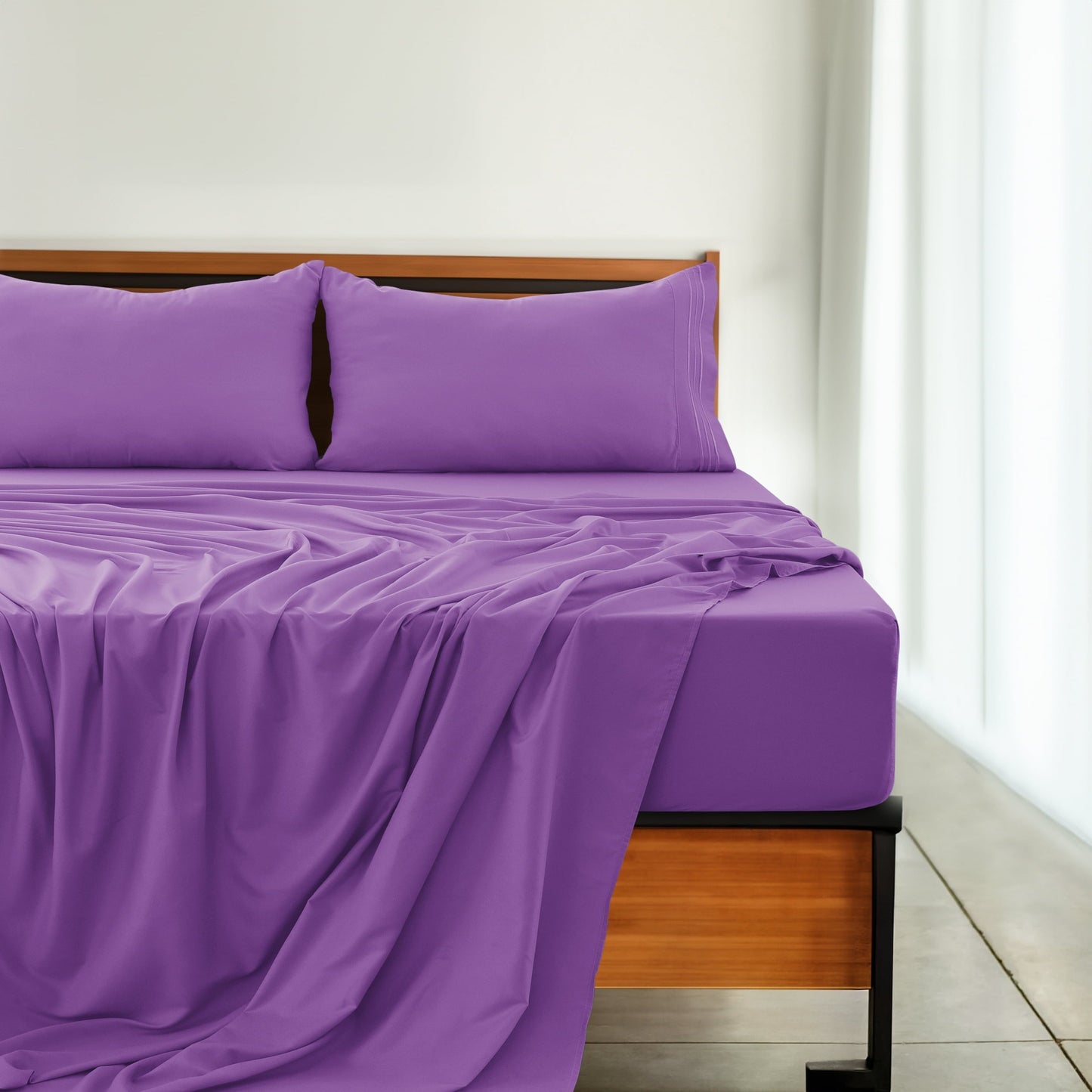 Wrinkle-Resistant Queen Size Sheets Set Brushed Microfiber High GSM, 4 Piece Sheet Set Upto 16 Inches Deep Pocket Bedding Sheets & Pillow - Cooling Hotel Quality Bedding Sheets and Pillowcases Detail