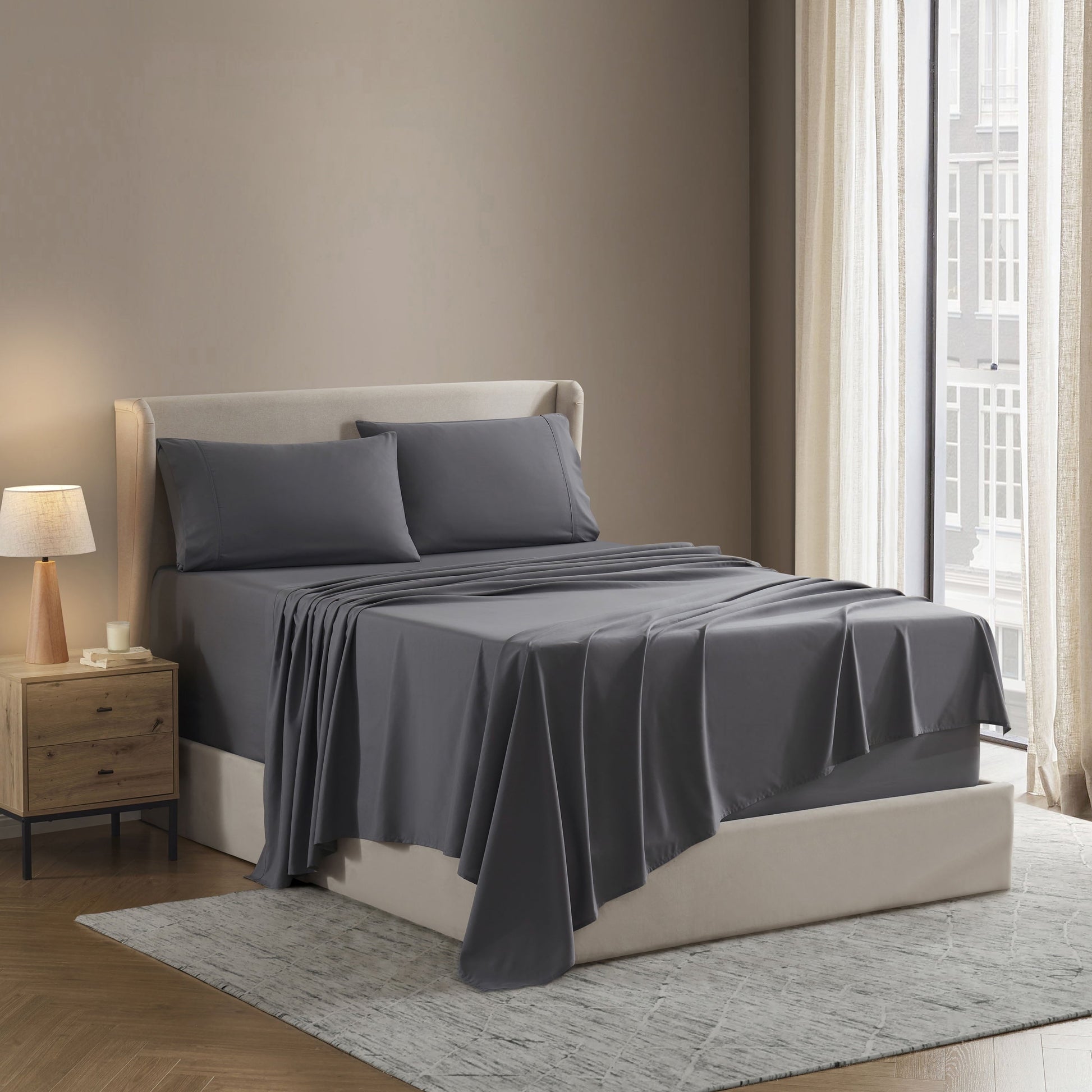 Ultra-Soft Sheet Sets, Deep Pocket 4 Piece, Luxury Soft Microfiber Bed Sheet Sets, GRAY - Cooling Hotel Quality Bedding Sheets and Pillowcases Detail