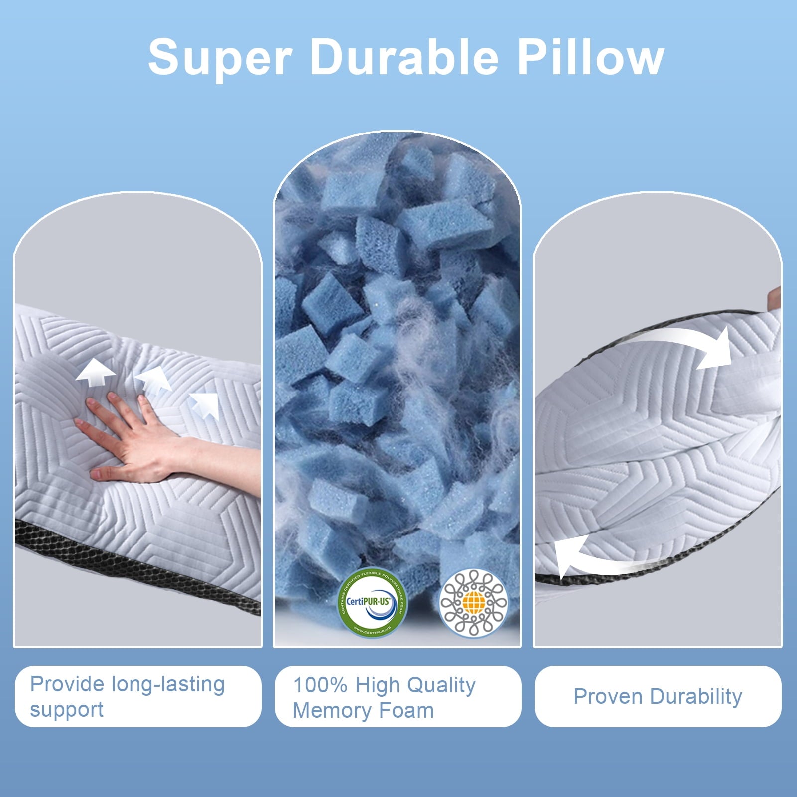 Fluffy Shredded Soft Bed Pillow, Shredded Memory Foam Pillow, Comfortable Sleeping Pillow, Standard Size, Affordable Everyday Use - Decorative Throw Pillow Cushion for Sofa & Bed Detail