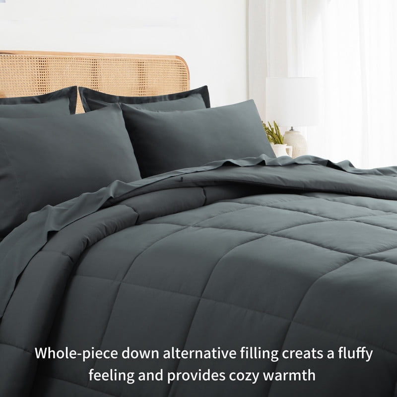 Luxurious Quilted 7 Pieces Comforter Set with Sheets - Bed in a Bag with Comforter and All Season Sheets, Pillowcases,Dark Gray,Queen - All-Season Down Alternative Comforter Insert Detail