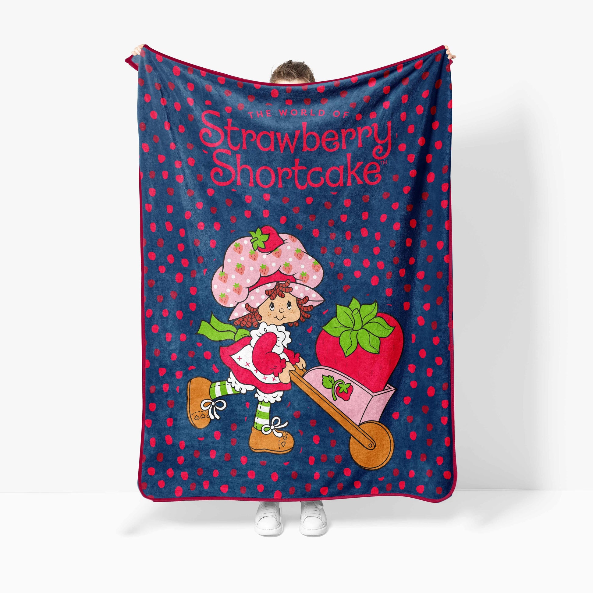 Decorative Knitted Strawberry Shortcake Berry Meadows 46" x 60" Coral Fleece Throw Blanket, Kids, Polyester, Navy - Cozy Fleece Throw Blanket for Couch & Bed - Default Title