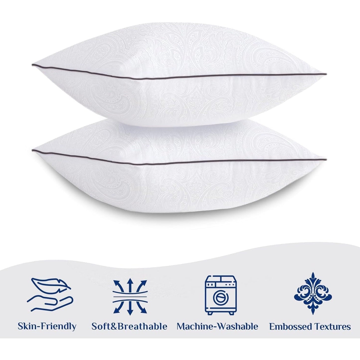 Decorative Plump for Sleeping, Soft and Supportive Throw for Couch, Bed and Sofa, Down Alternative Pillow, 26x26 Inches - Orthopedic Shredded Foam Bed Pillow Set Detail