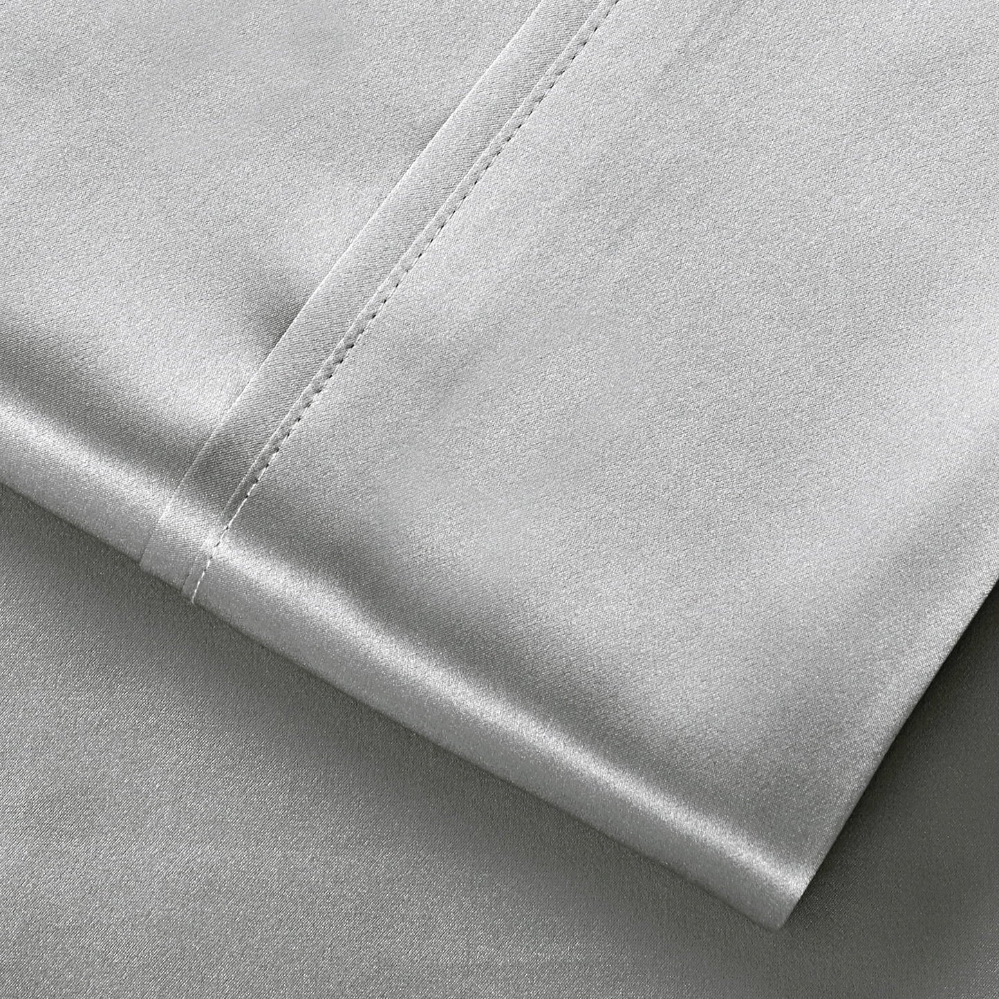 Wrinkle-Resistant Luxury Satin Sheets Set Full Size Light Gray, 4-Piece Bedding Sets with Deep Pockets - Soft and Smooth Satin Bed Shee... - Premium Ultra-Soft Pillowcase Pair for Sleeping Detail