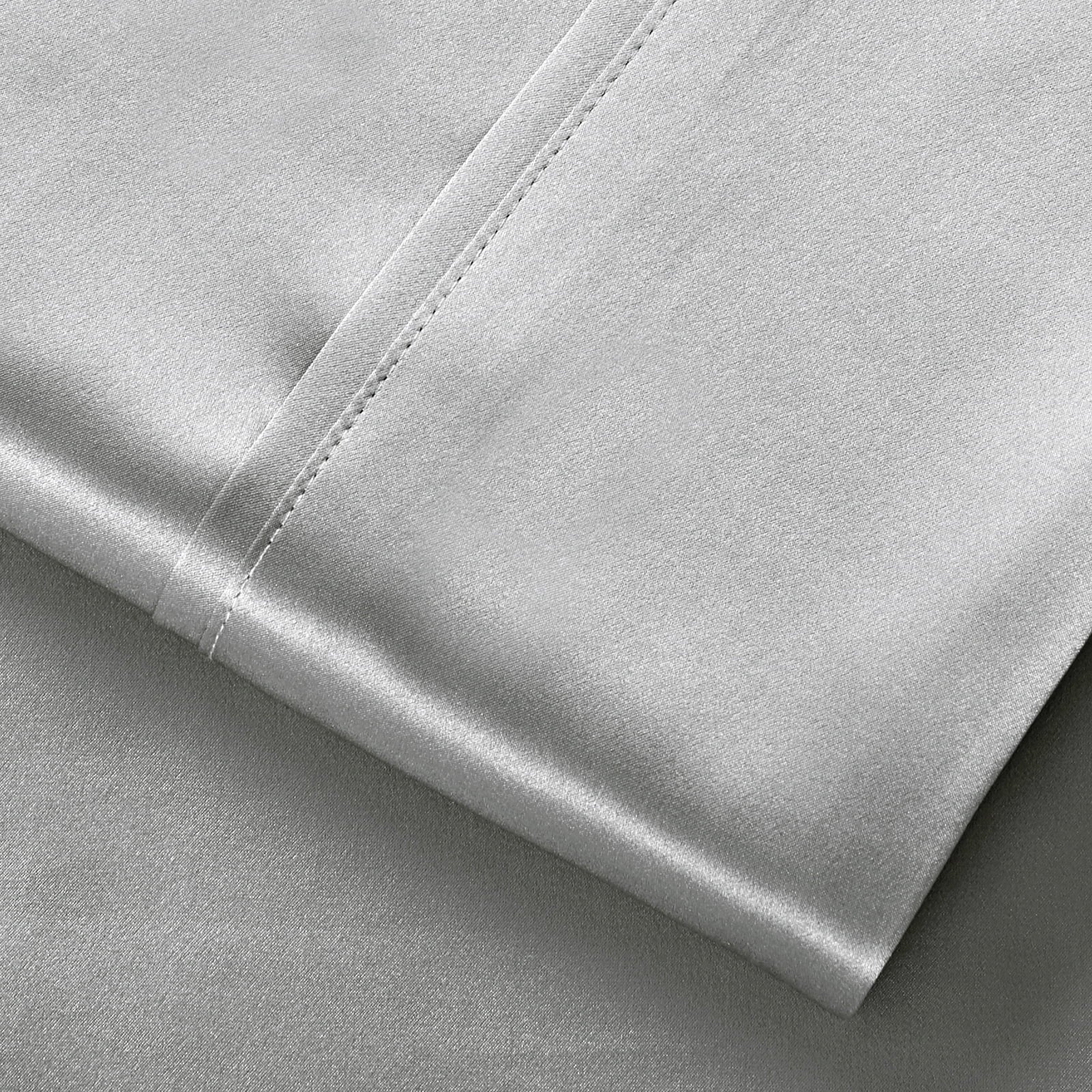 Wrinkle-Resistant Luxury Satin Sheets Set Full Size Light Gray, 4-Piece Bedding Sets with Deep Pockets - Soft and Smooth Satin Bed Shee... - Premium Ultra-Soft Pillowcase Pair for Sleeping Detail