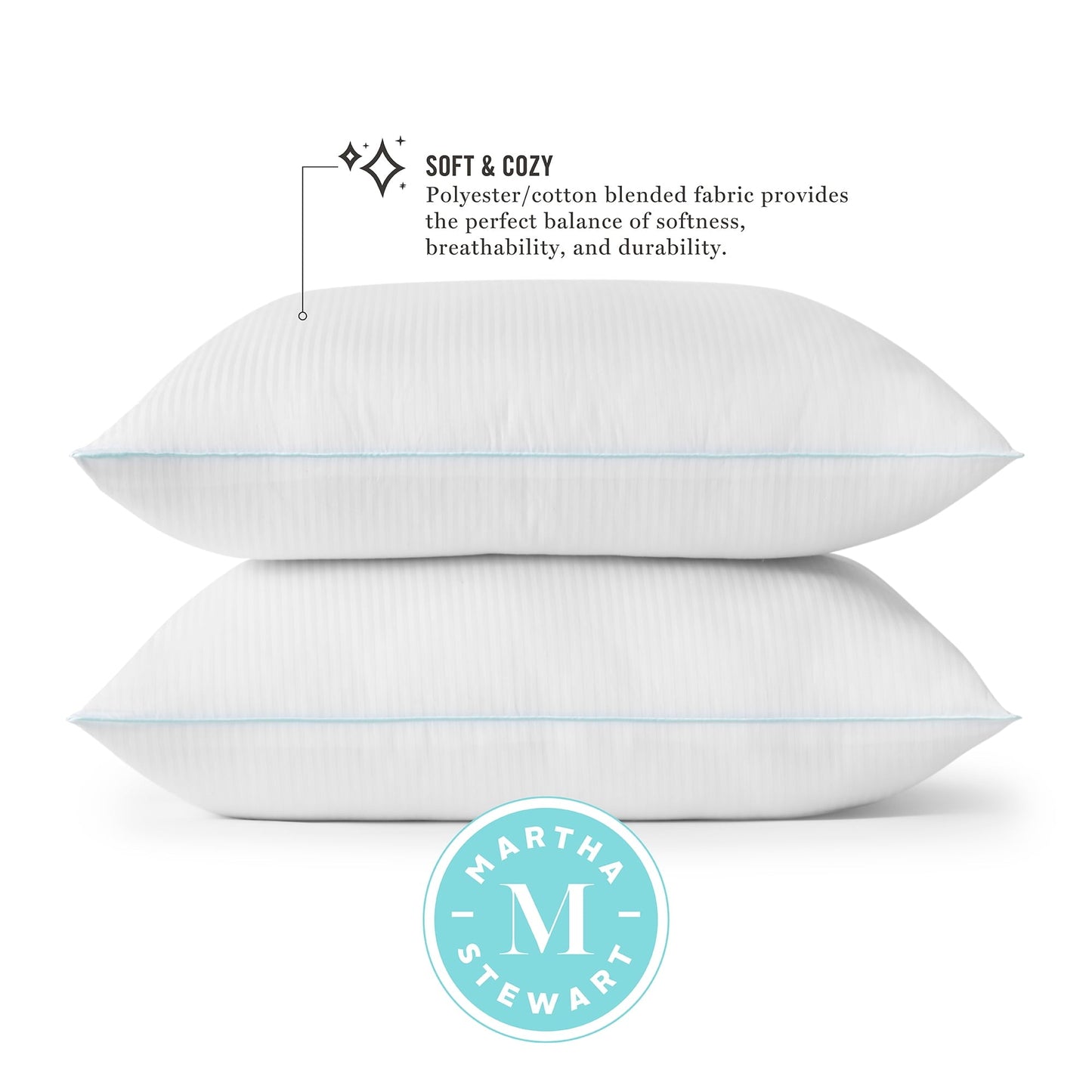 Ergonomic Memory Foam Classic Stripe Bed Pillows Standard / Queen Size Set Of 2, Enhanced Loft Plush Pillow for All Sleep Positions, 20" x ... - Ergonomic Memory Foam Pillow for Neck Pain Support Detail