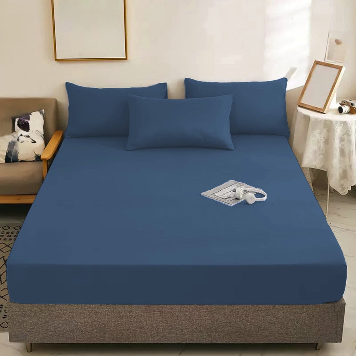 Cooling Sateen Egyptian Cotton Fitted Sheet Queen Size - 400 Thread Count Queen Size Fitted Sheet Only, Extra Soft, Cooling, 15" Dee... - Premium Ultra-Soft Pillowcase Pair for Sleeping Detail