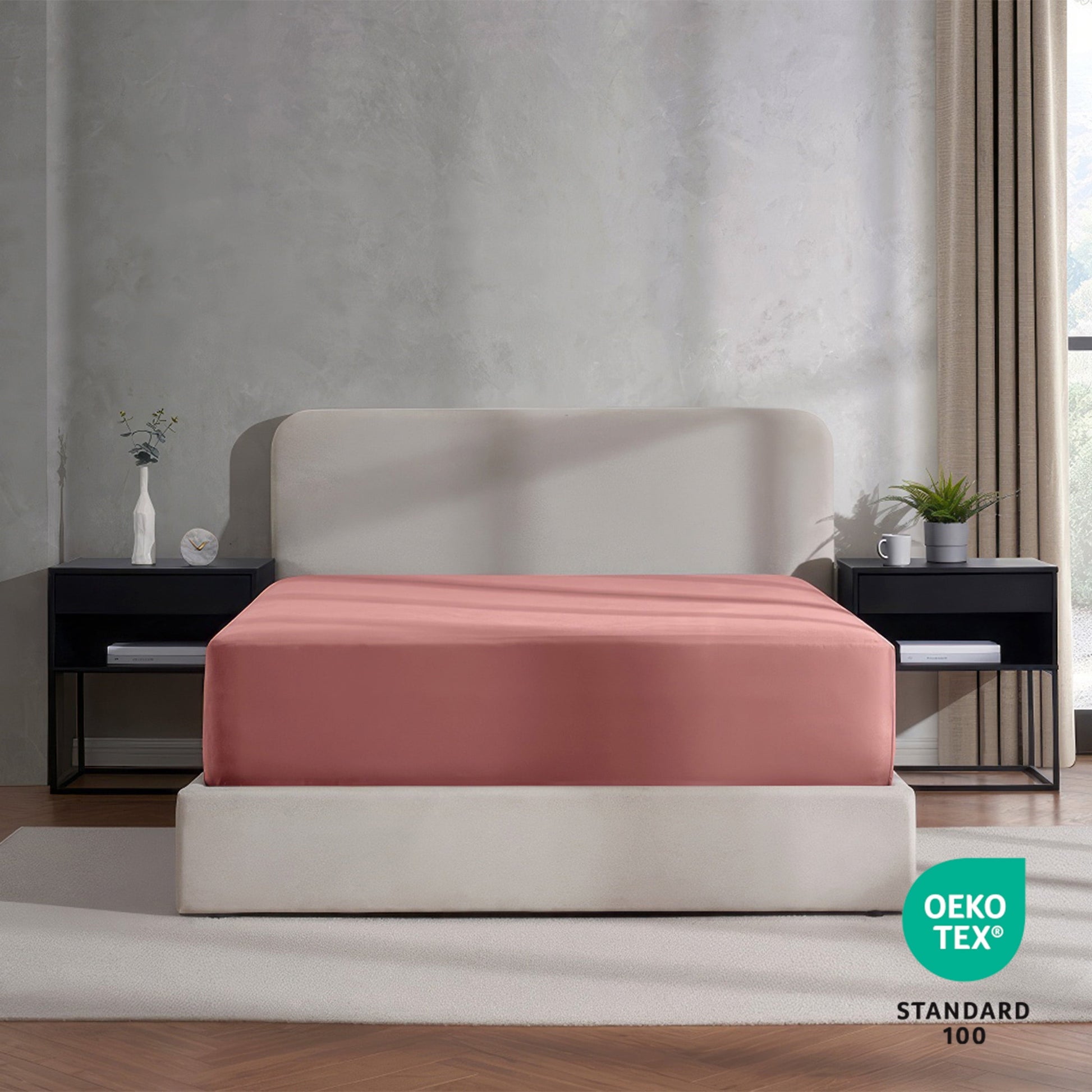 Premium Egyptian Cotton Extra Deep Pocket Twin XL Fitted Sheet Only, Fits 18" to 24" Mattress, Soft Microfiber Fitted Bed Sheet, Pink Clay - Luxury Bed Sheet Set with Deep Pockets Detail