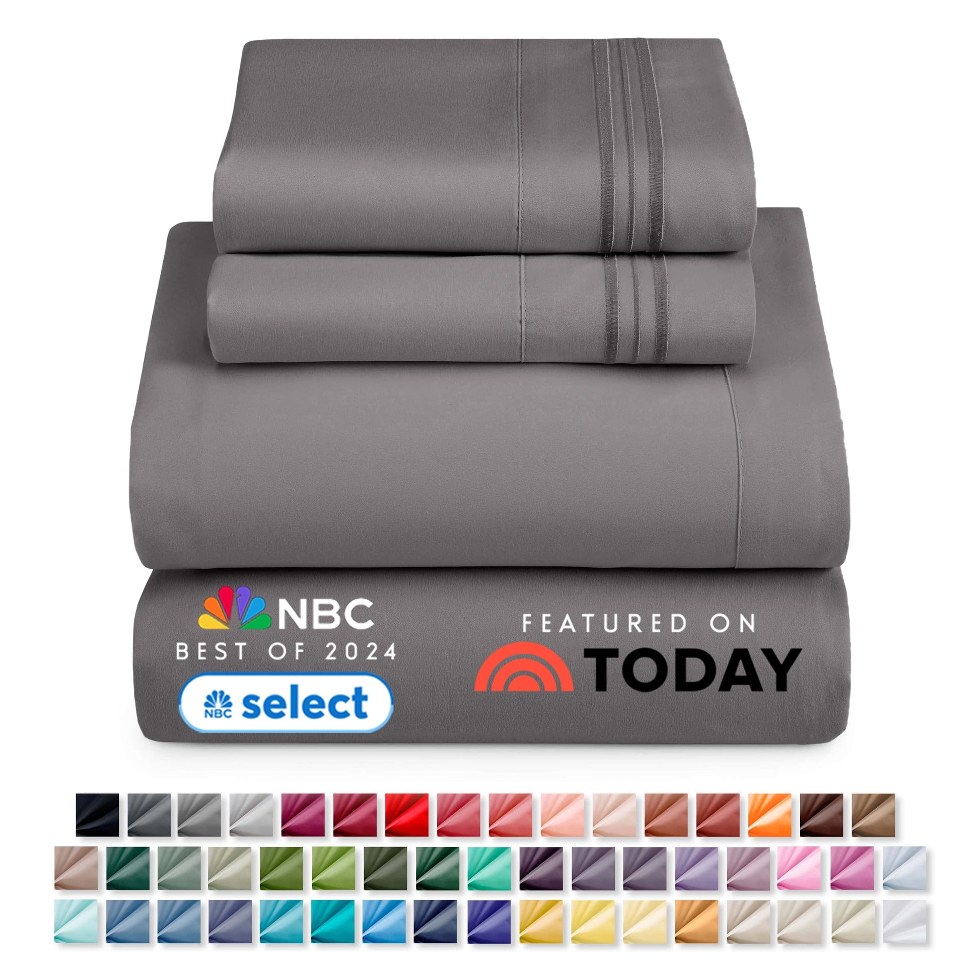 Cooling Sateen Queen Sheets Set, 1800 Series 4 Piece Sheets , Luxury Soft Microfiber Queen Size Bed Sheets Set, Gray - Luxury Bed Sheet Set with Deep Pockets Detail