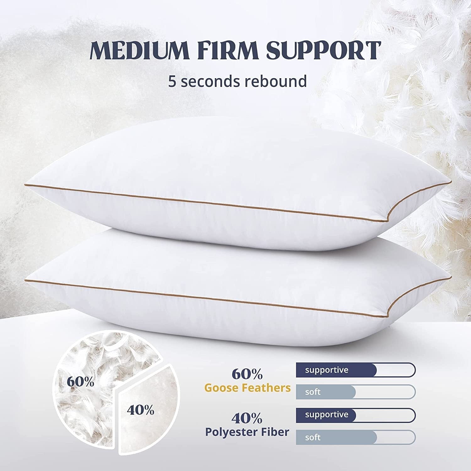 Hotel Collection Down Feather Pillows for Bed 20 x 30 Inches Queen Size Set of 2, Medium Firm Luxury Cooling Hotel Collection Feather ... - Ergonomic Memory Foam Pillow for Neck Pain Support Detail