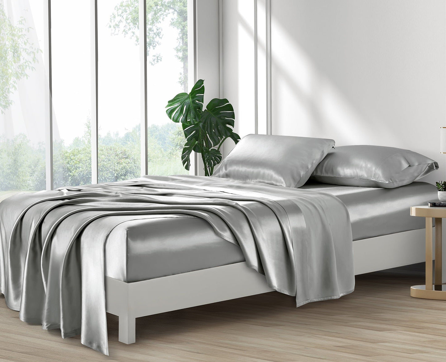 Wrinkle-Resistant Luxury Satin Sheets Set Full Size Light Gray, 4-Piece Bedding Sets with Deep Pockets - Soft and Smooth Satin Bed Shee... - Premium Ultra-Soft Pillowcase Pair for Sleeping Detail