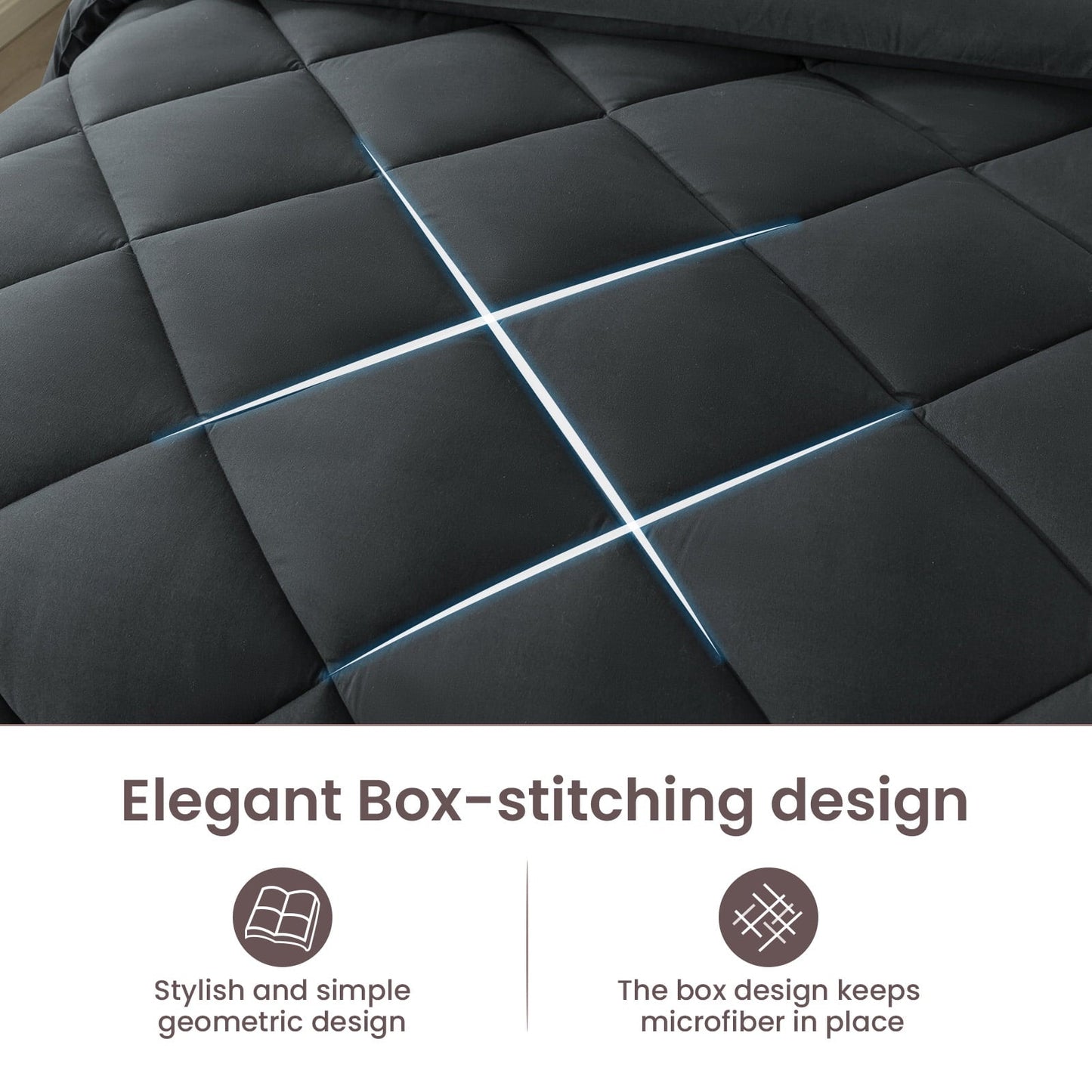 Hypoallergenic Cloud Queen Bed in a Bag Comforter Set with 7 Pieces - Dark Gray All Season Bedding Sets with Comforter, Pillow Shams, Flat... - All-Season Down Alternative Comforter Insert Detail