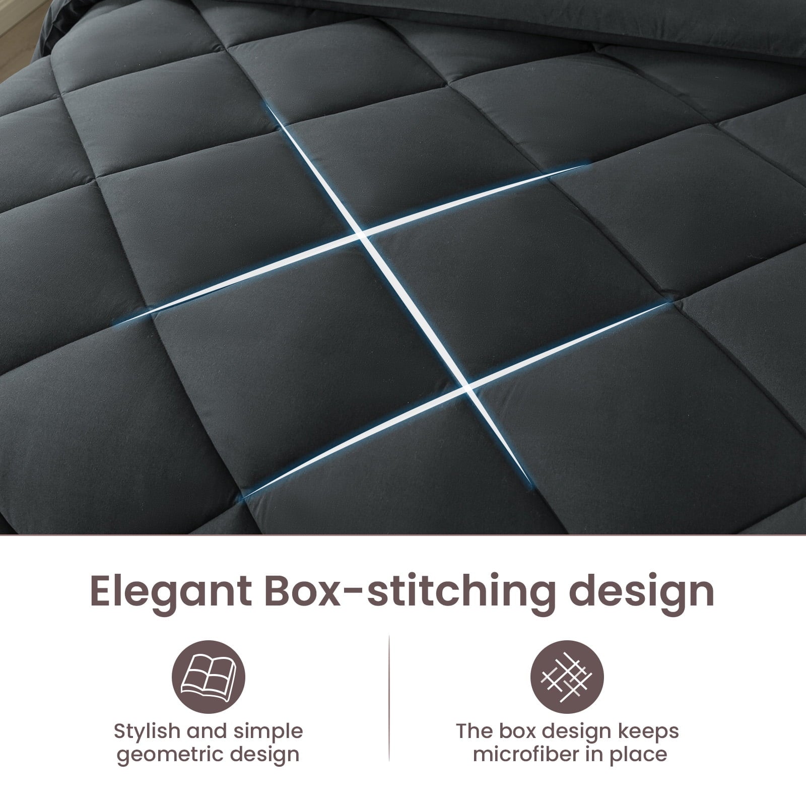 Hypoallergenic Cloud Queen Bed in a Bag Comforter Set with 7 Pieces - Dark Gray All Season Bedding Sets with Comforter, Pillow Shams, Flat... - All-Season Down Alternative Comforter Insert Detail
