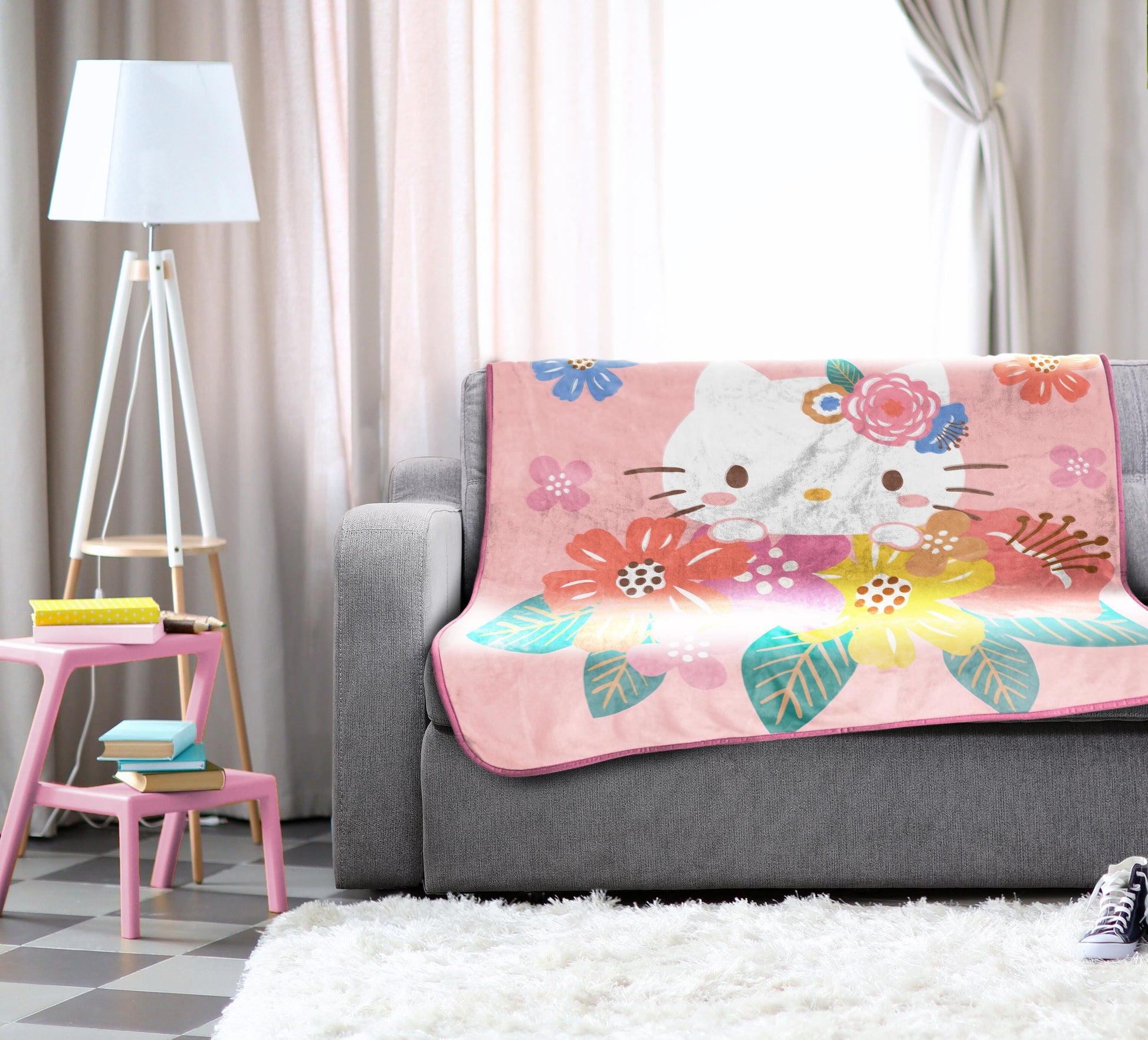 Cozy Fleece Floral Grace 46 x 60 Coral Fleece Kids Throw Blanket - Soft Bedding Accessories - Luxury Knitted Decorative Throw Blanket with Fringes Detail