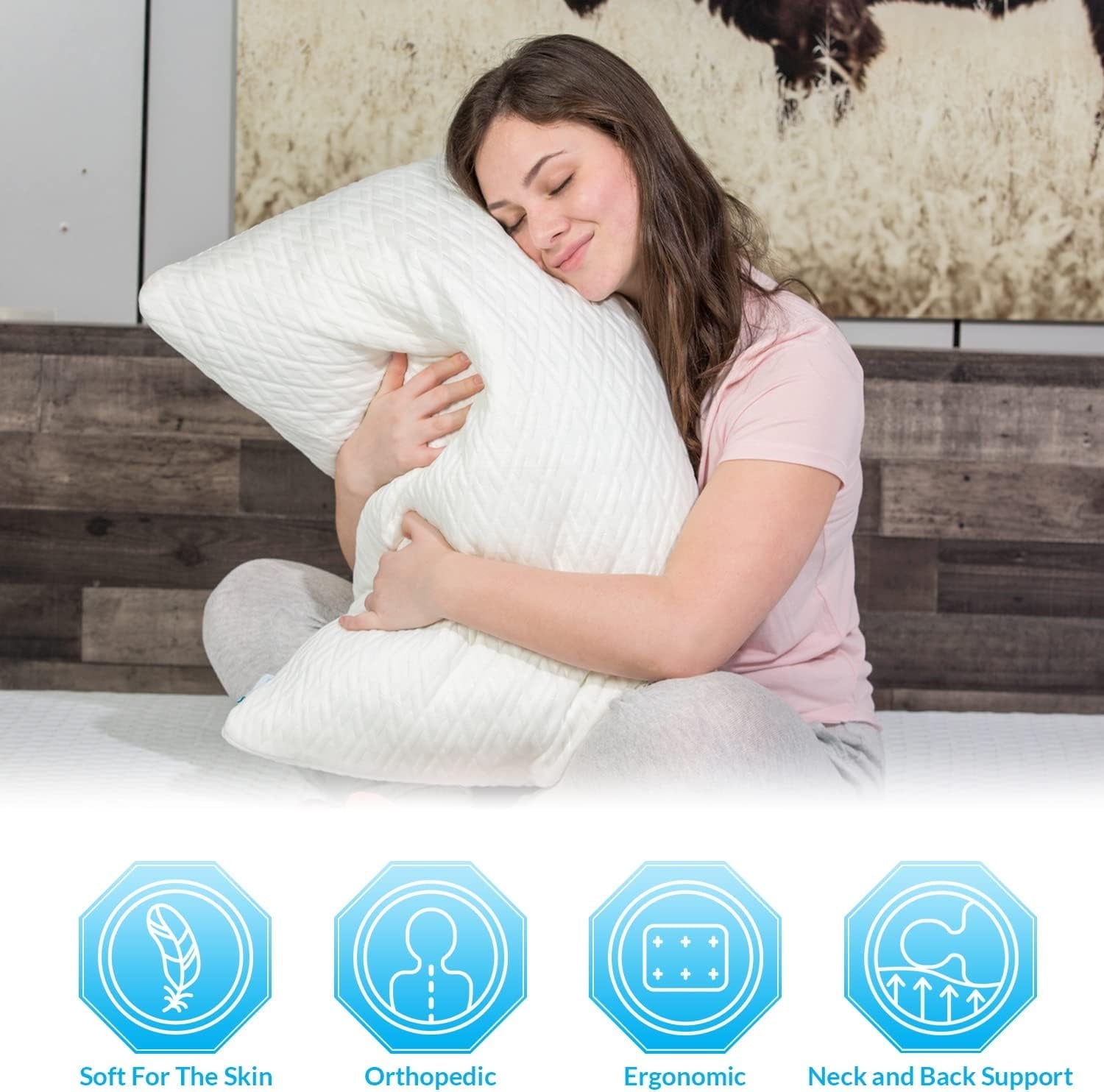 Orthopedic Support King Size Bamboo Pillow, Memory Foam Bed Pillows with Washable Pillowcases, King (1 Pack) - Orthopedic Shredded Foam Bed Pillow Set Detail
