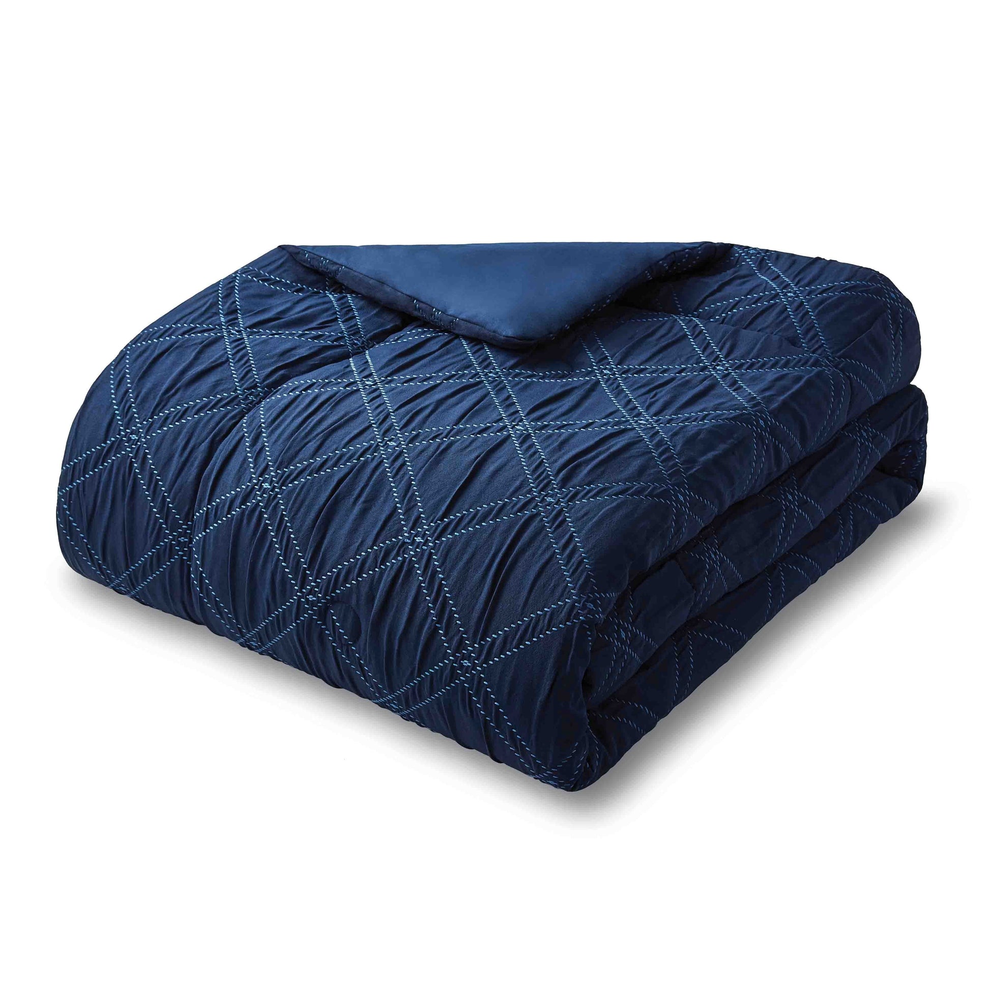 Hypoallergenic Cloud 5-Piece Reversible Comforter Set Navy Cross Stitch Bedding with Decor Pillow and Throw, Full/Queen - Hypoallergenic Ultra-Fluffy Quilt for Winter Detail