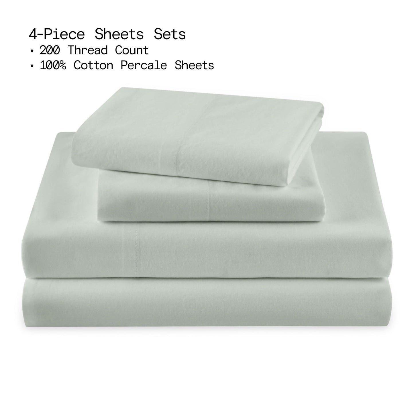 Premium Egyptian Cotton Solid 4-Piece 100% Cotton Washed Percale Sage Green Sheet Set, Full - Breathable Egyptian Cotton Flat & Fitted Sheets Detail