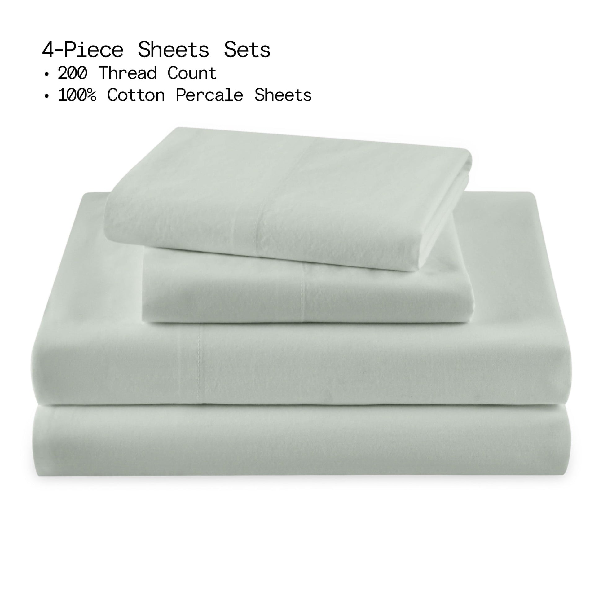 Premium Egyptian Cotton Solid 4-Piece 100% Cotton Washed Percale Sage Green Sheet Set, Full - Breathable Egyptian Cotton Flat & Fitted Sheets Detail