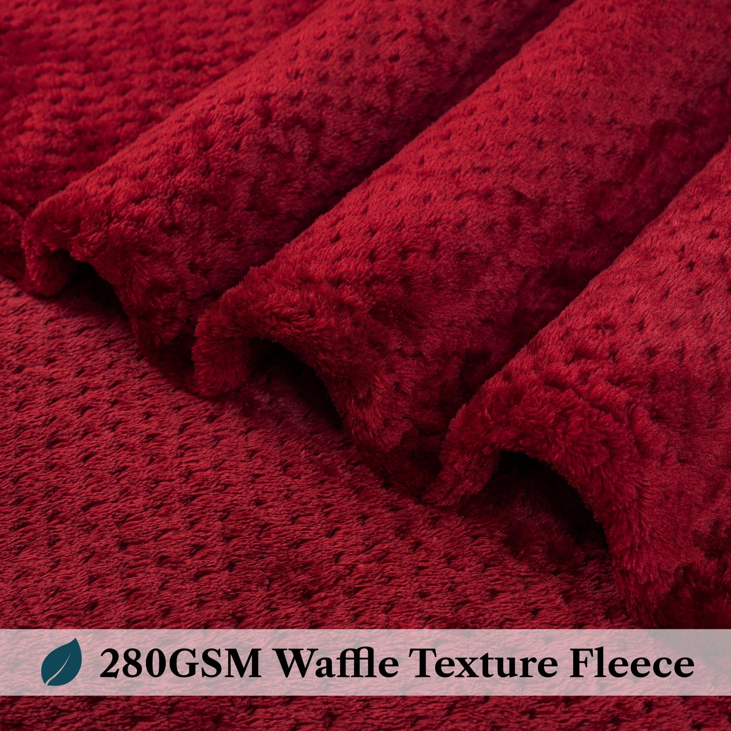 Super Soft Flannel Maroon Red Throw Blanket for Couch, Twin Bed, Soft Fleece Throws for Sofa Chair, Fuzzy Waffle Textured Blanket, Cozy ... - Lightweight Plush Warm Blanket for All Seasons Detail